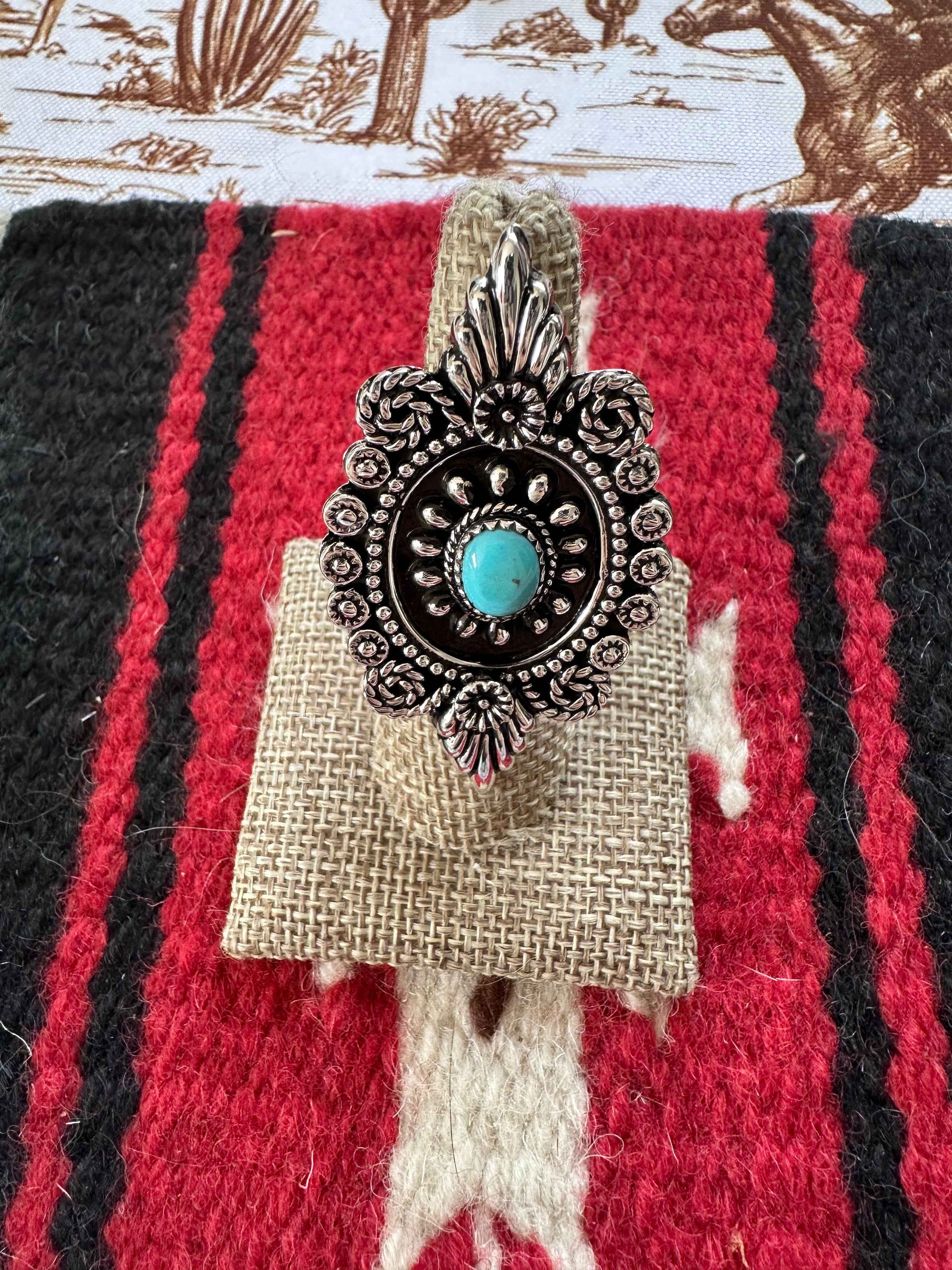 Nizhoni Handmade Natural Turquoise And Sterling Silver Adjustable Ring