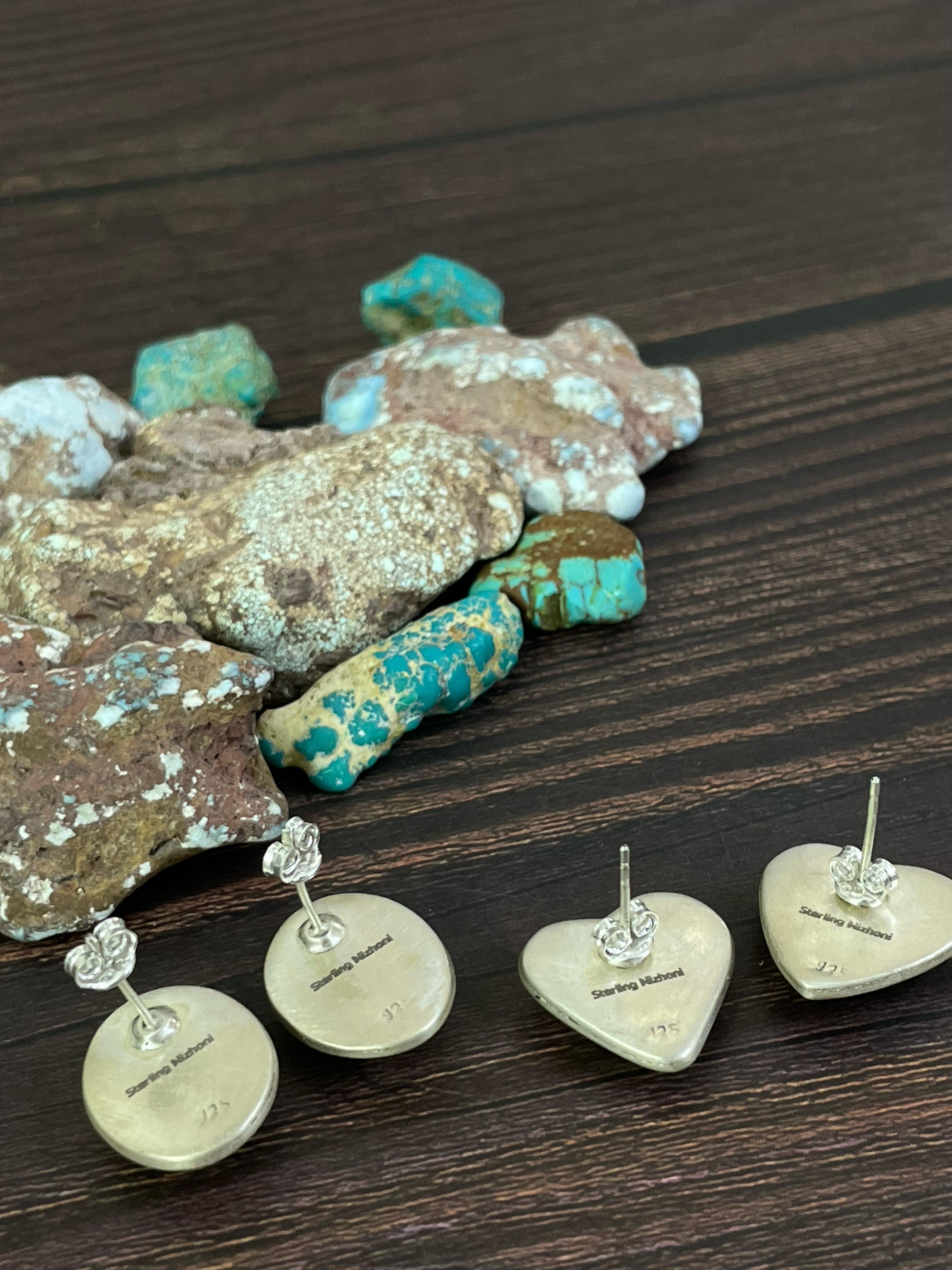 Handmade Sterling Silver Purple Copper Turquoise Post Earrings, Signed Nizhoni