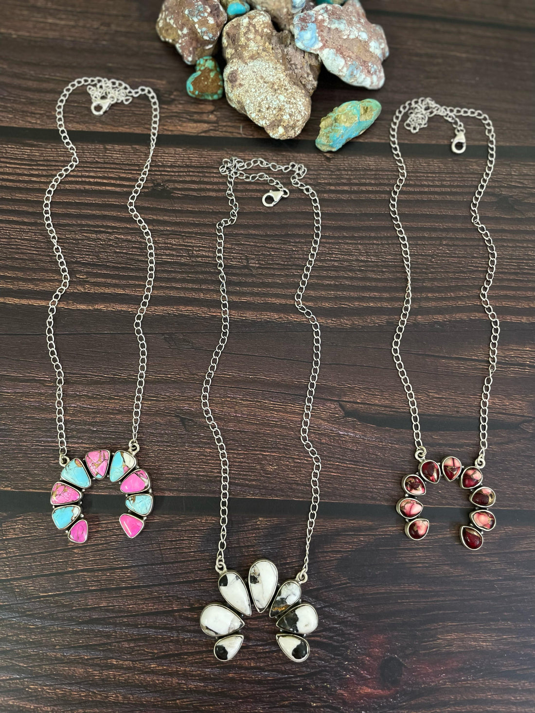 Handmade Sterling Silver Cotton Candy, White Buffalo, Rose Dahlia Naja Necklace, Signed Nizhoni