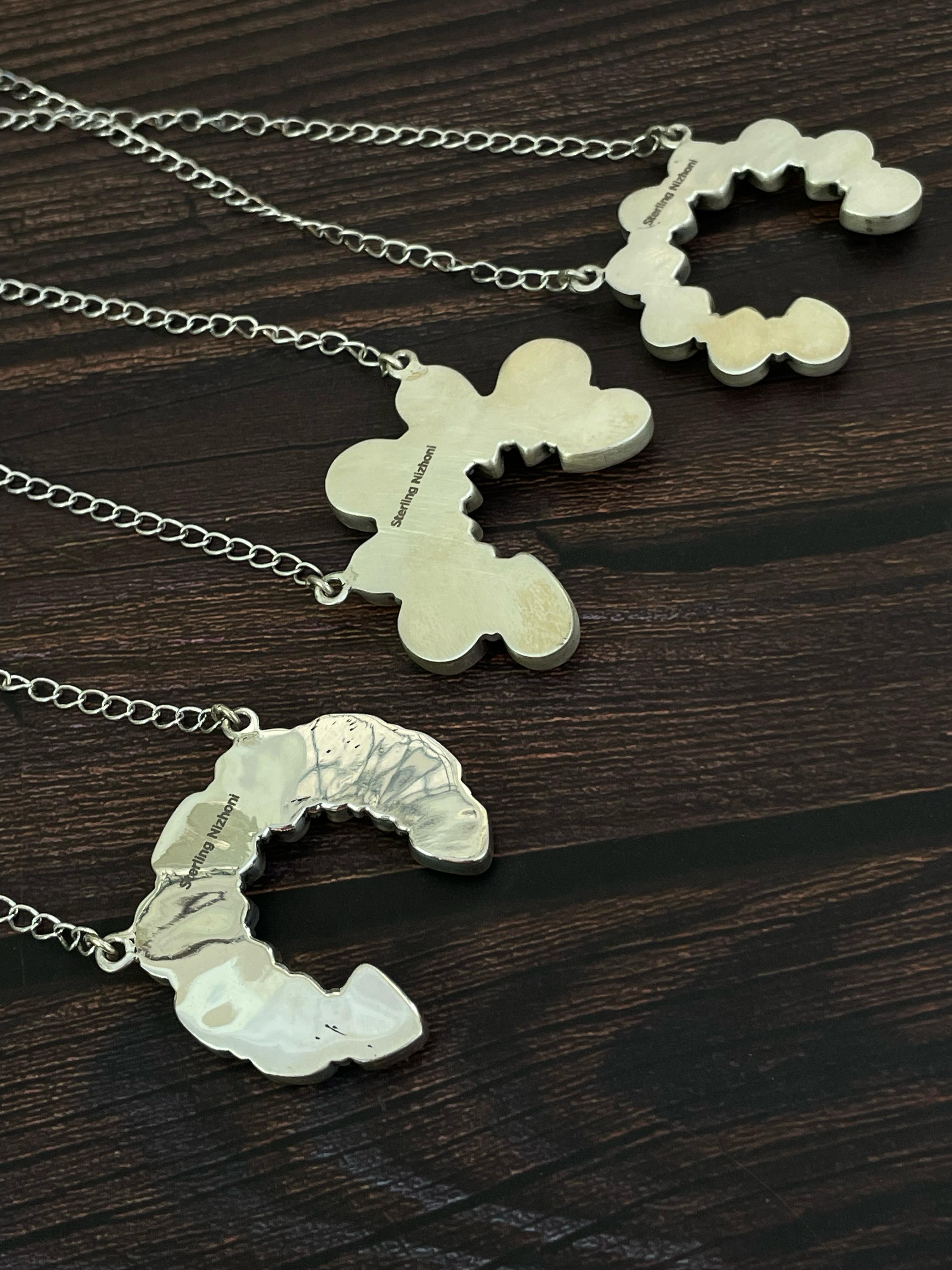 Handmade Sterling Silver Cotton Candy, White Buffalo, Rose Dahlia Naja Necklace, Signed Nizhoni