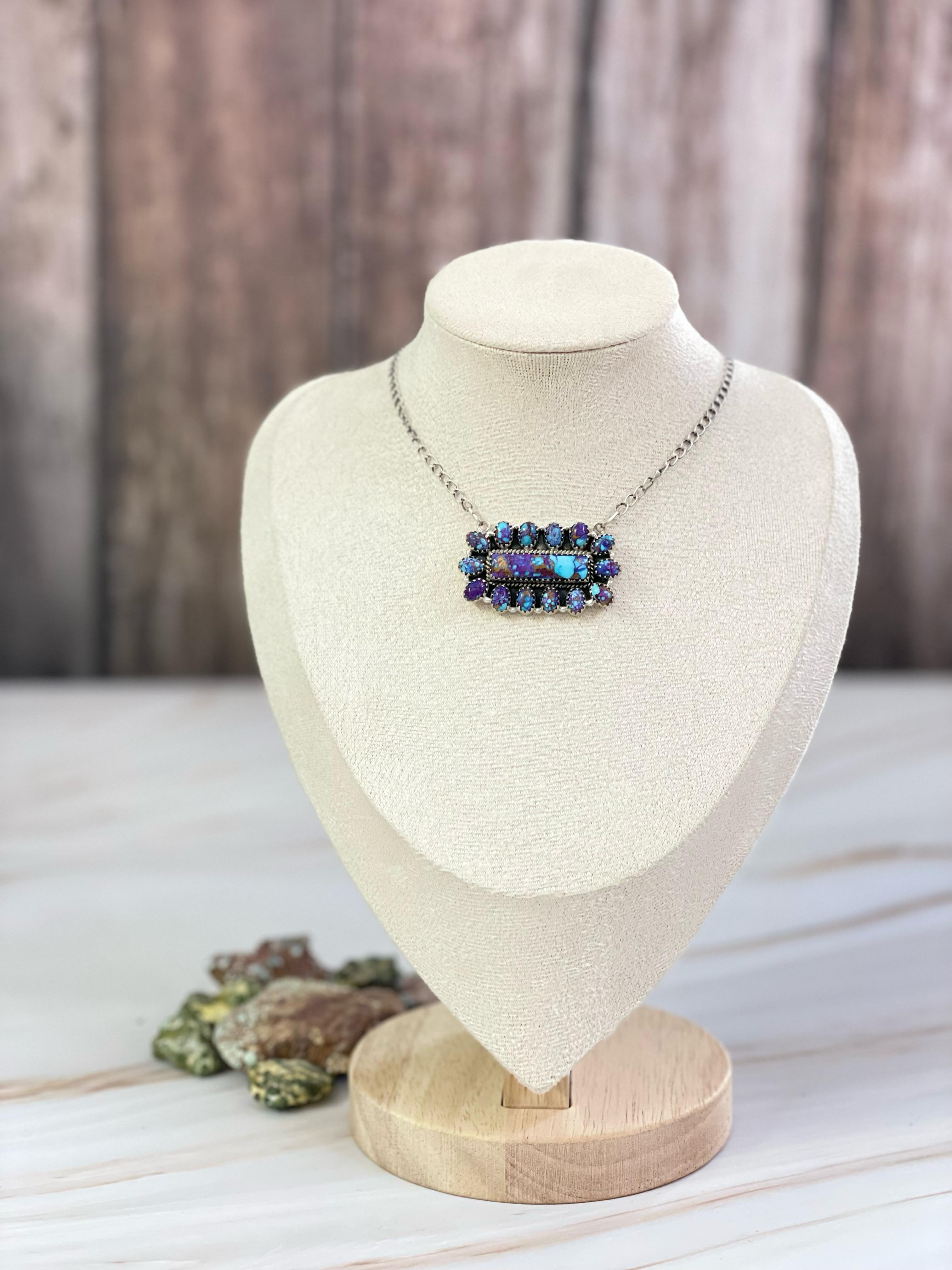 Handmade Sterling Silver Cotton Candy, Purple Kingman Mojave, Kingman Turquoise Necklace with Signed Nizhoni