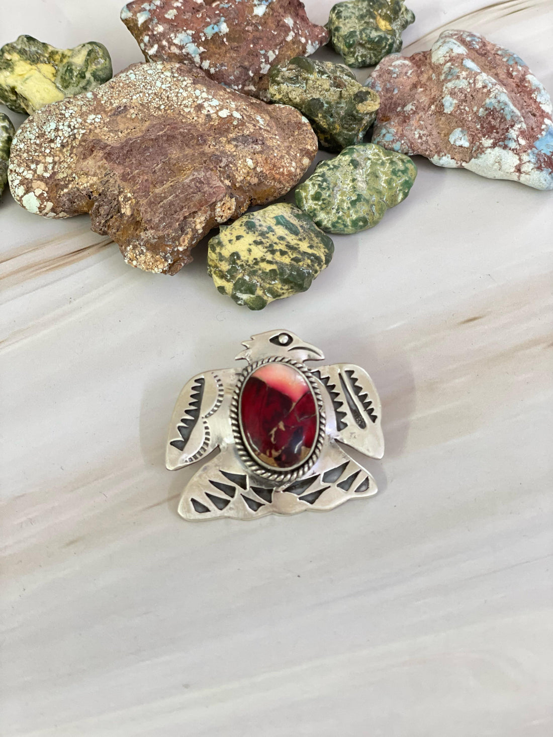 Handmade Sterling Silver Thunderbird Dahlia Rose Pendant, Signed Nizhoni