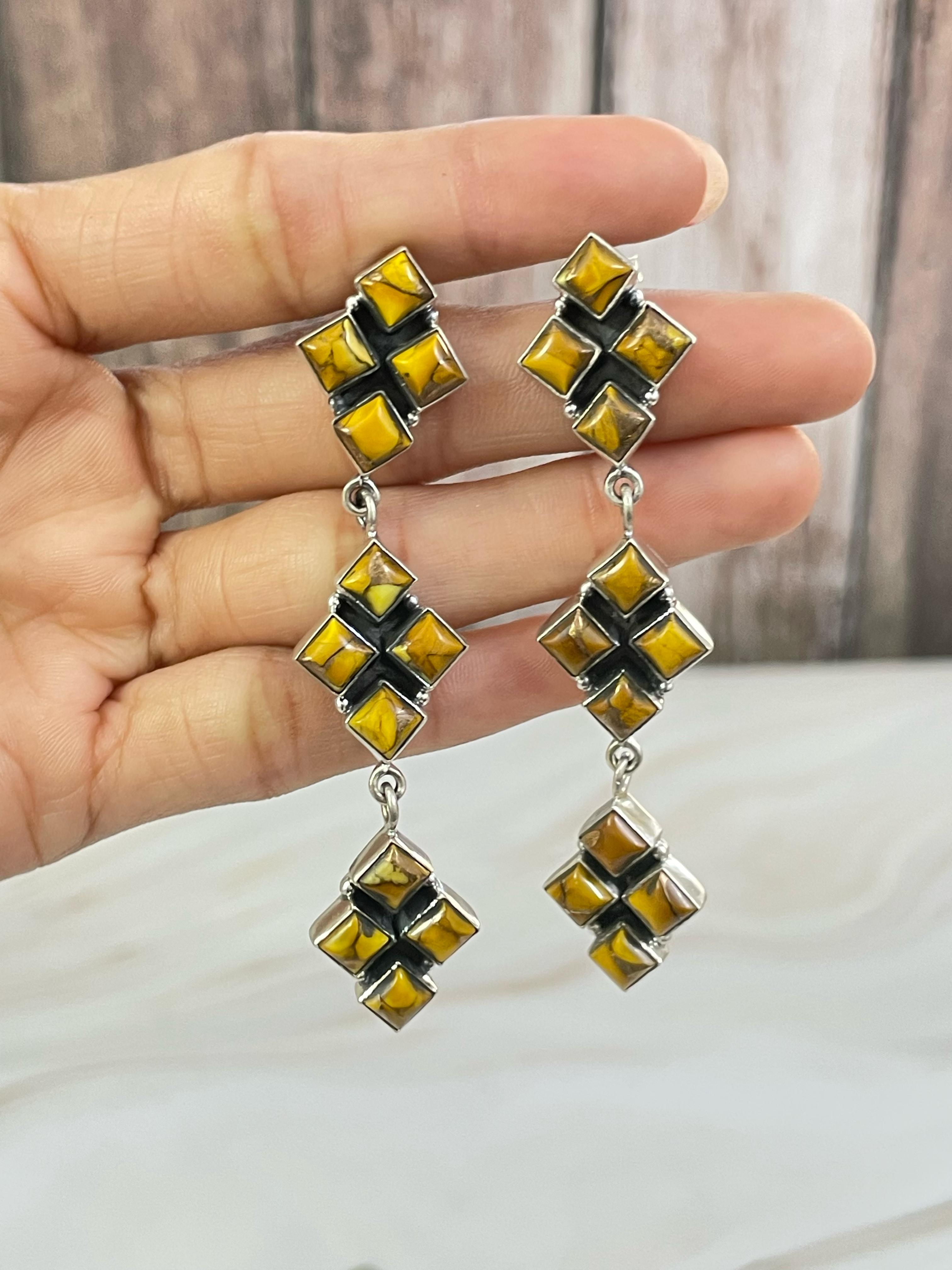 Handmade Sterling Silver Honey Dahlia Post Earrings, Signed Nizhoni