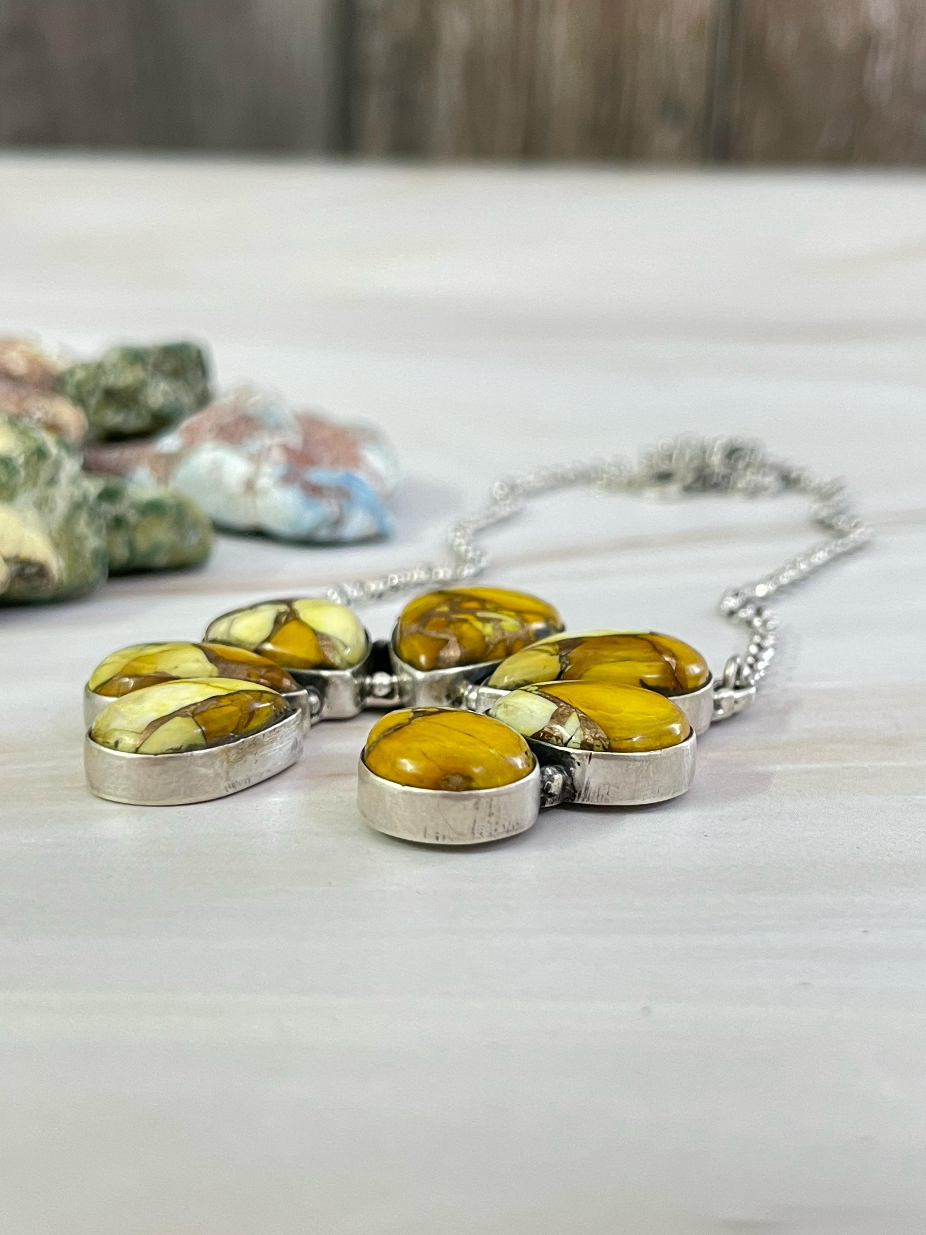 Handmade Sterling Silver Honey Dahlia Necklace, Signed Nizhoni