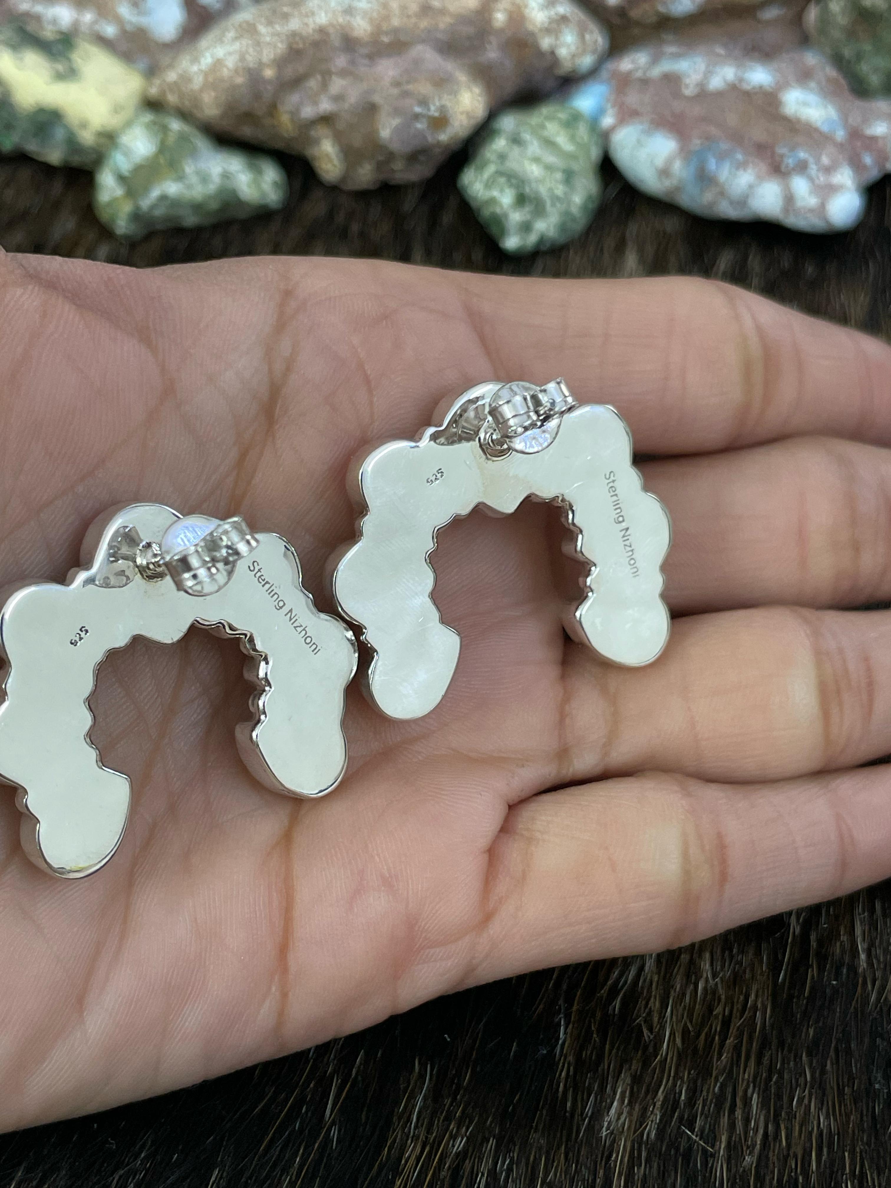 Handmade Sterling Silver Cotton Candy Turquoise, Post Earrings, Signed Nizhoni