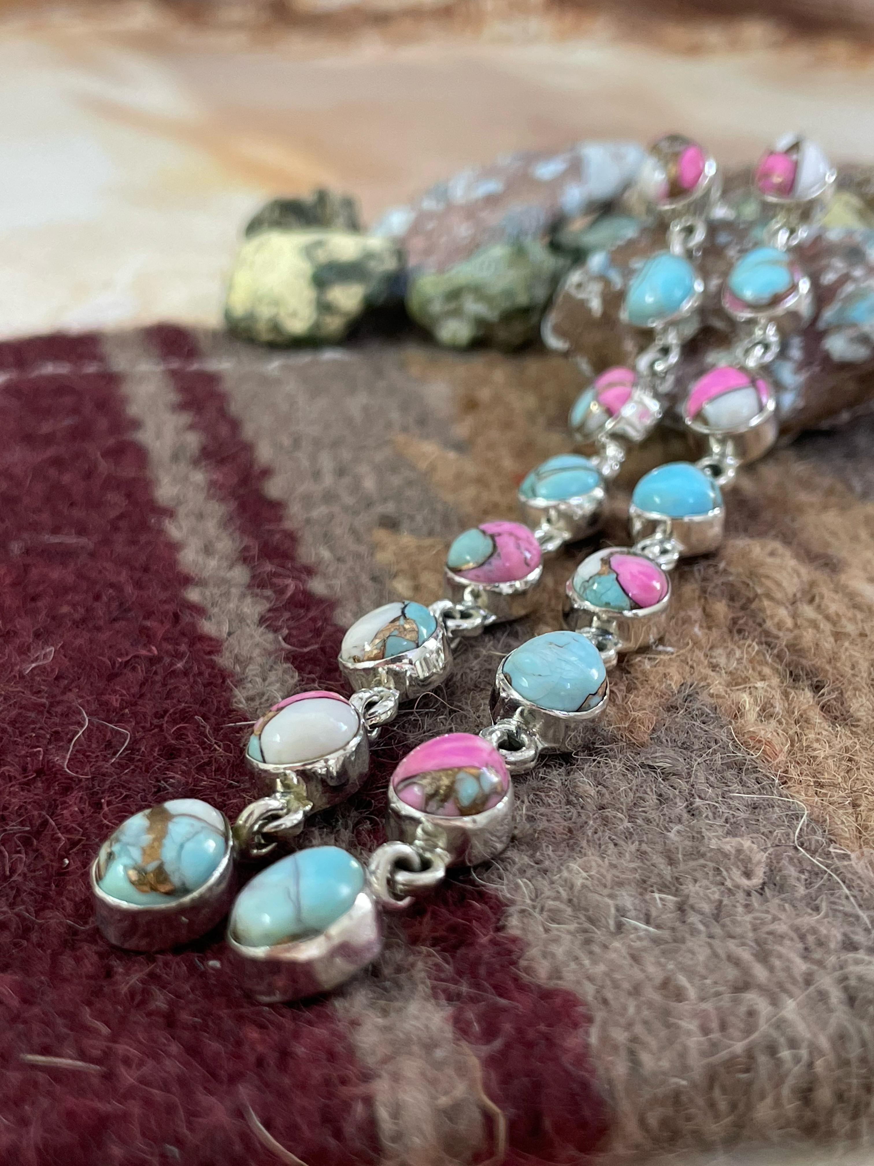 Handmade Sterling Silver Cotton Candy Turquoise, Post Earrings, Signed Nizhoni