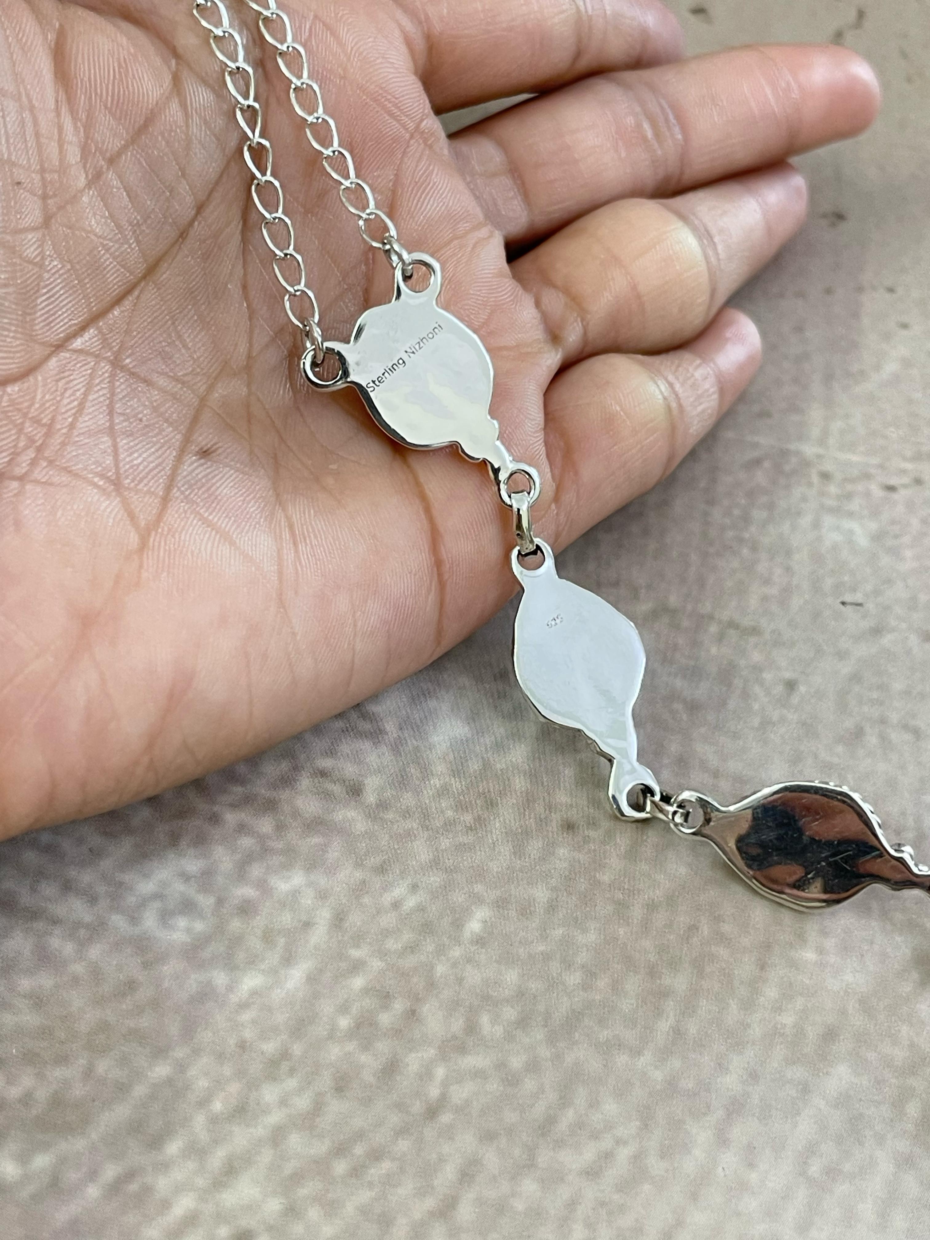 Handmade Sterling Silver Cotton Candy Turquoise Necklace, Signed Nizhoni