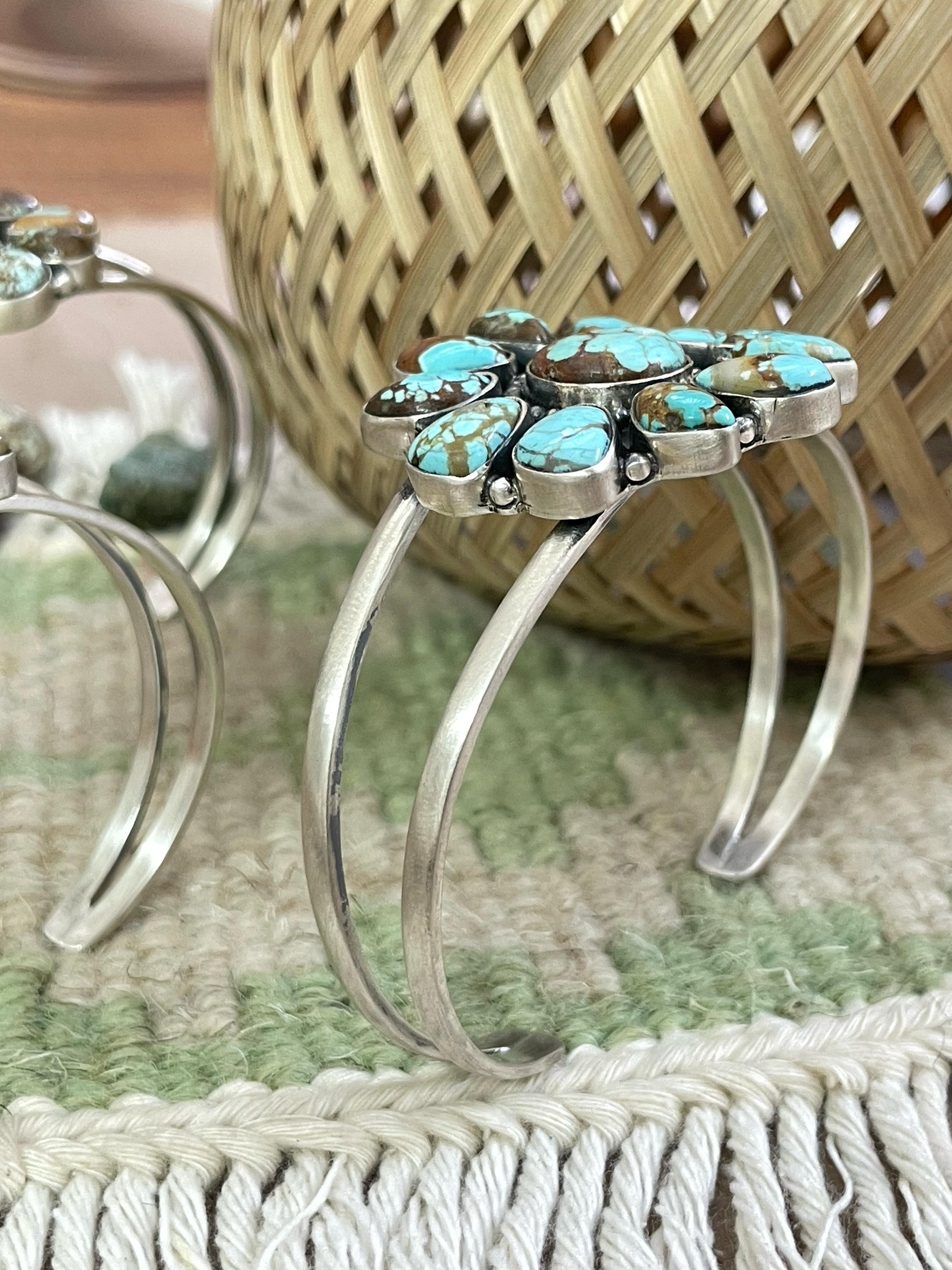 Handmade Sterling Silver Number 8 Turquoise Bracelet Signed Nizhoni