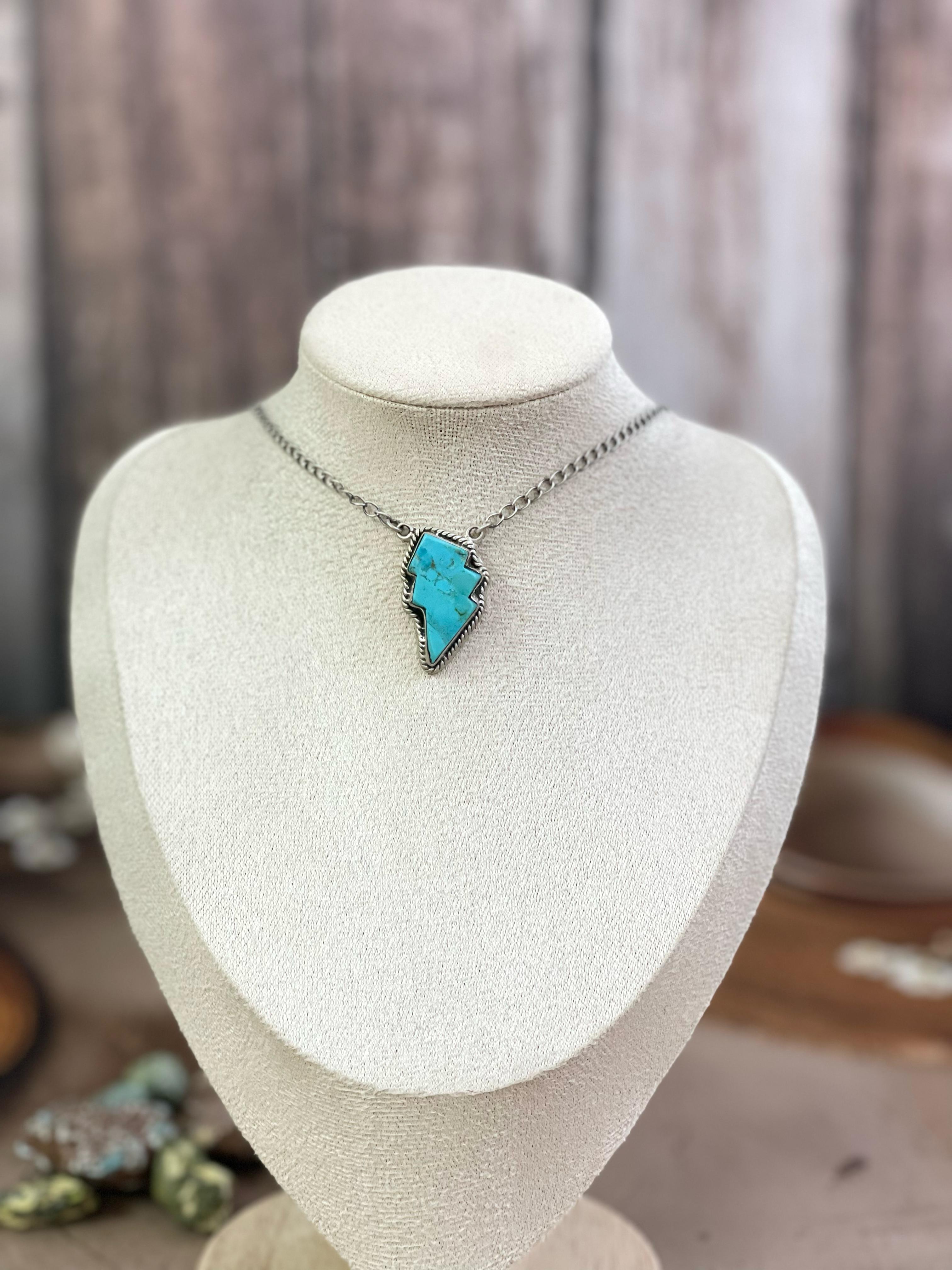 Handmade Sterling Silver Multi Gemstone Lightening Bolt Necklace with Signed Nizhoni