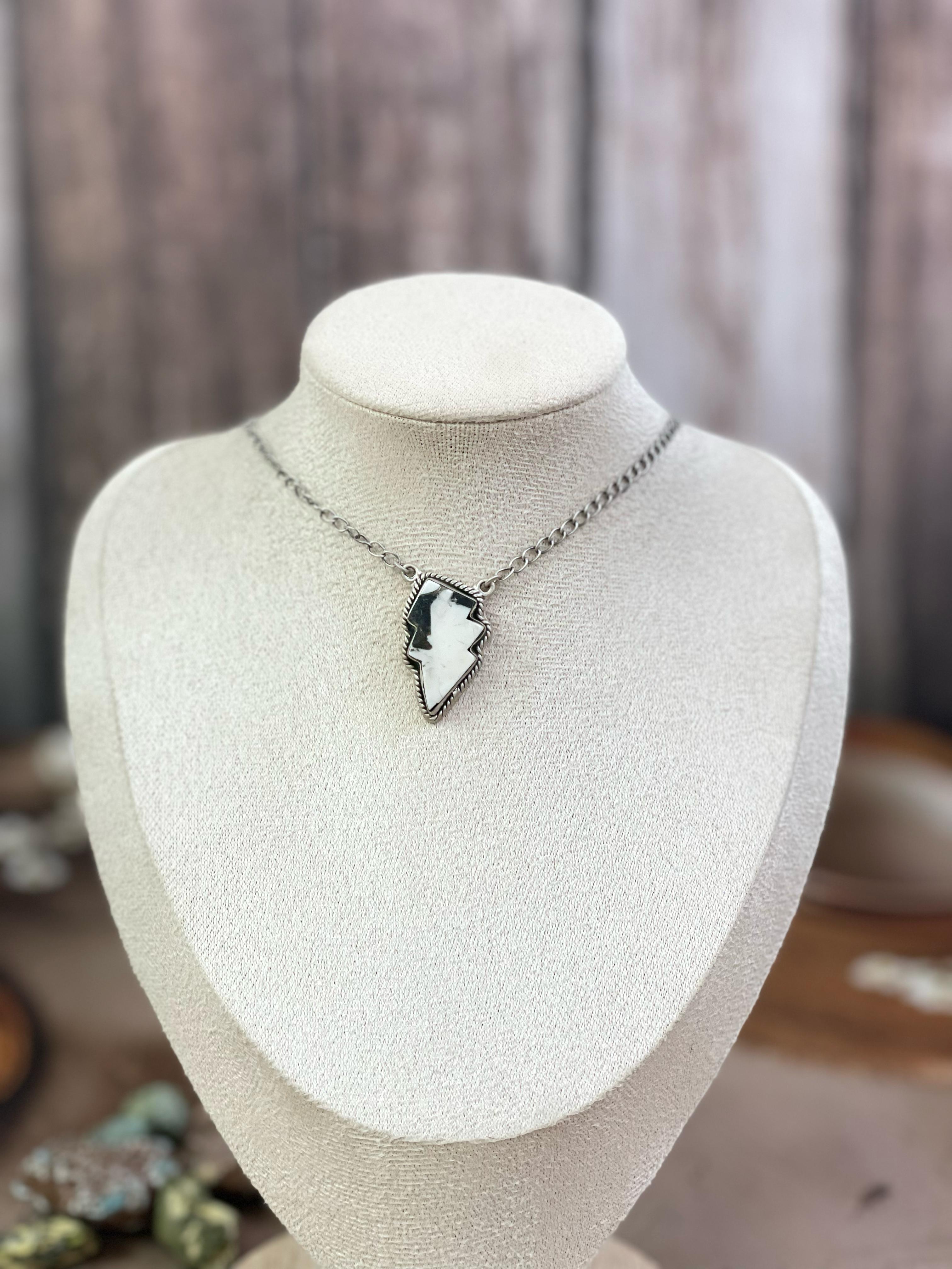 Handmade Sterling Silver Multi Gemstone Lightening Bolt Necklace with Signed Nizhoni