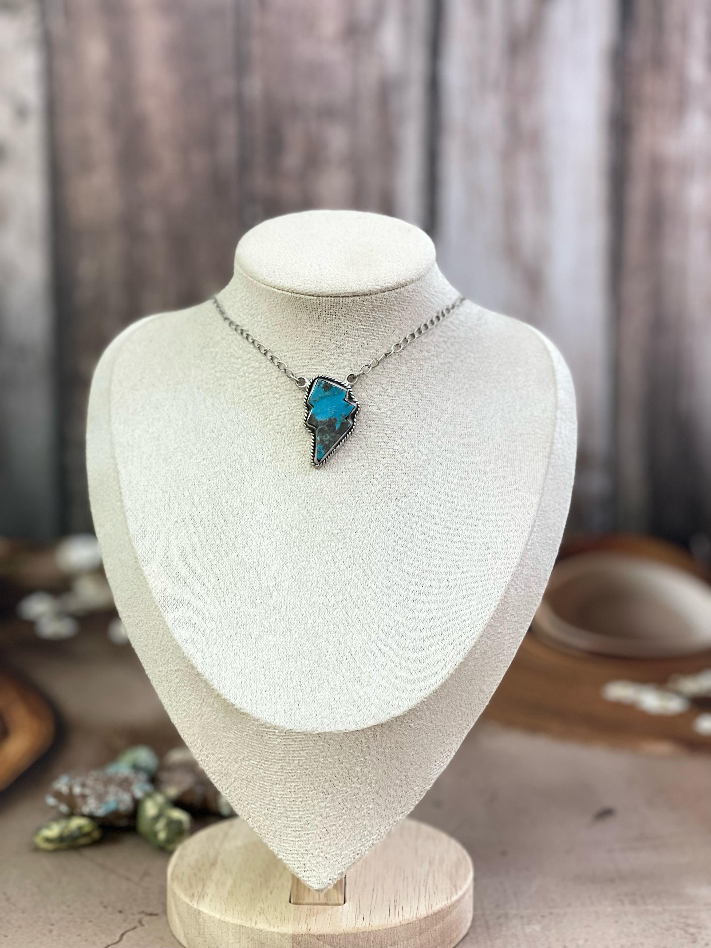 Handmade Sterling Silver Multi Gemstone Lightening Bolt Necklace with Signed Nizhoni