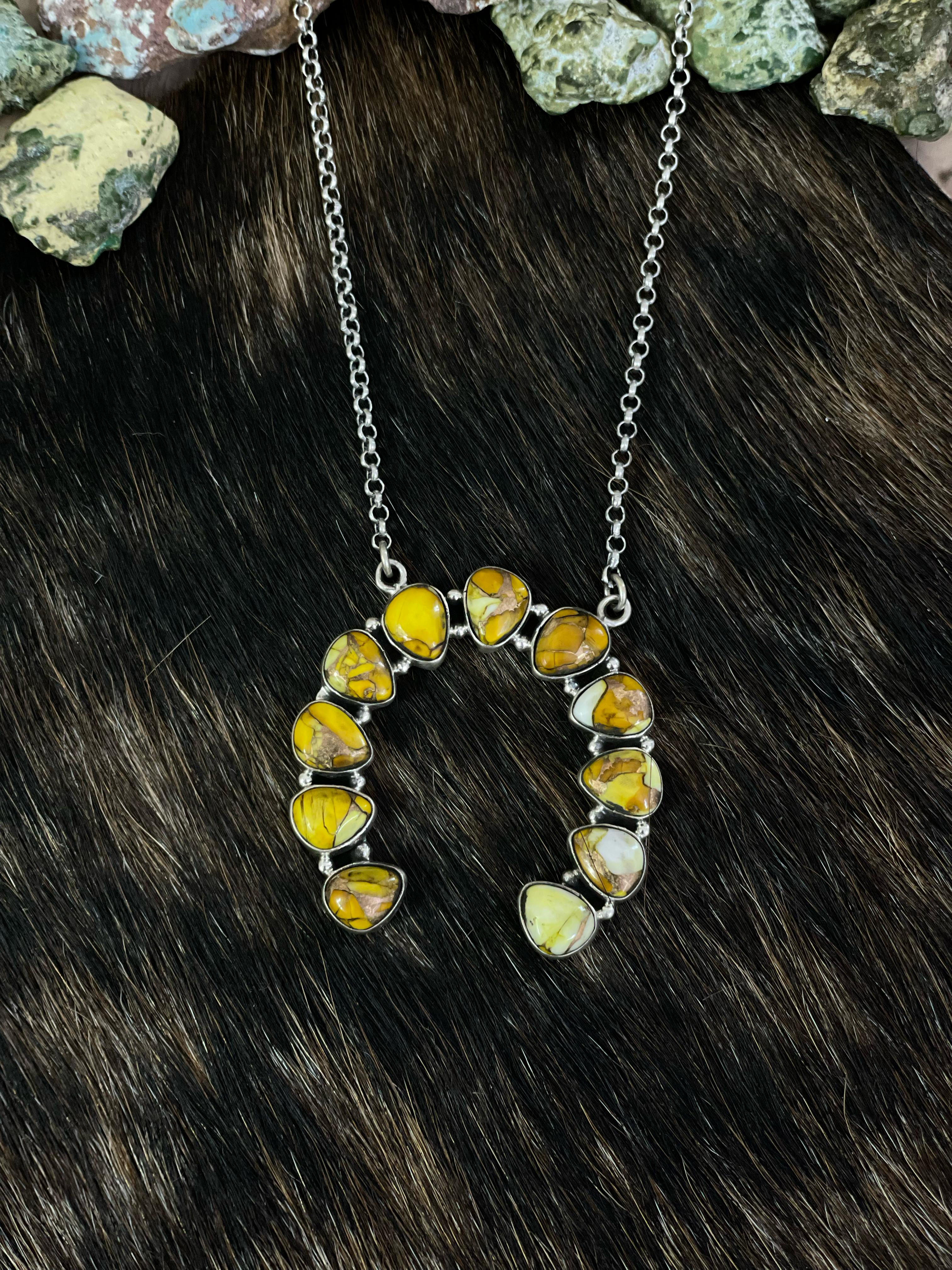 Handmade Sterling Silver Honey Dahlia Naja Necklace with Signed Nizhoni