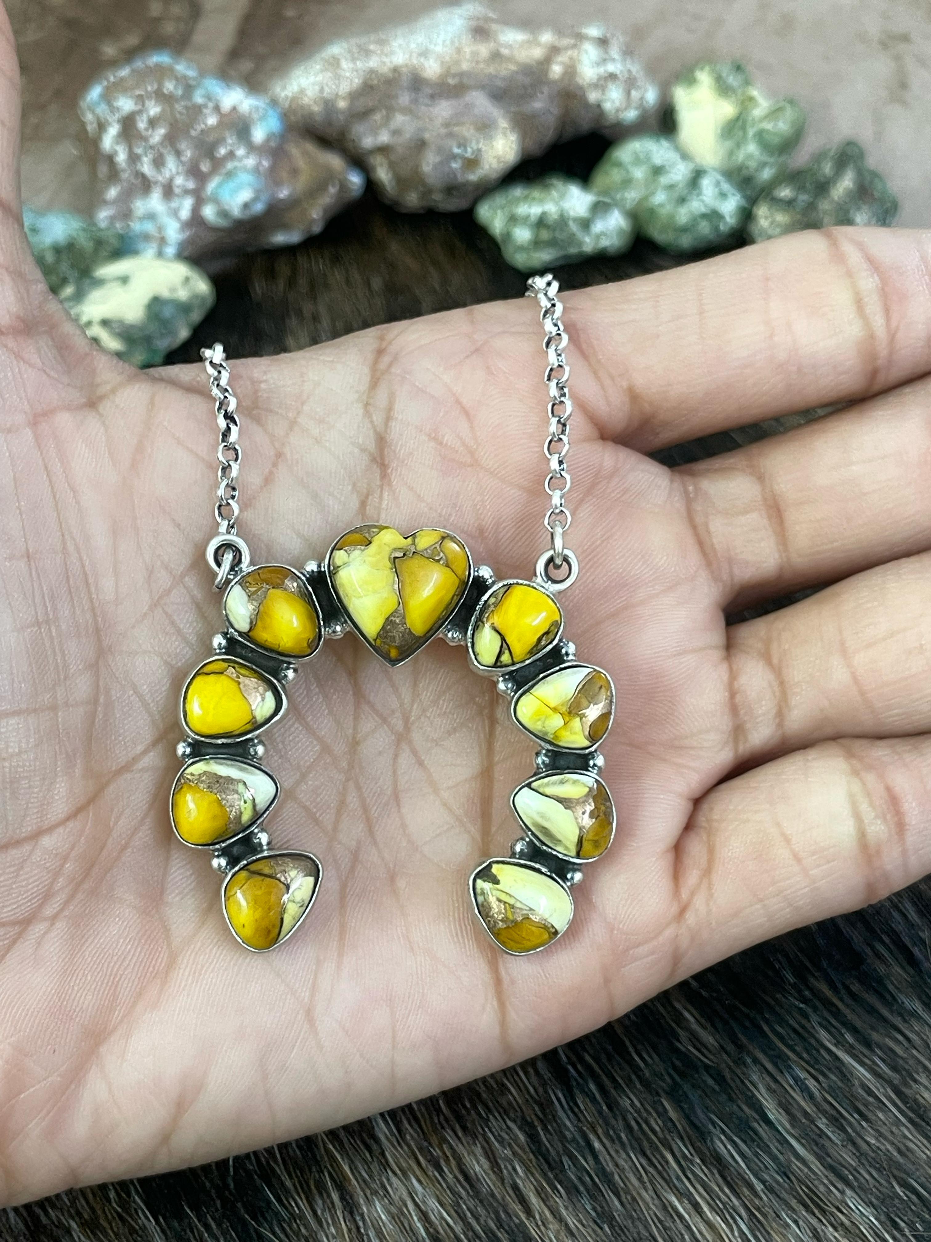 Handmade Sterling Silver Honey Dahlia Necklace with Signed Nizhoni