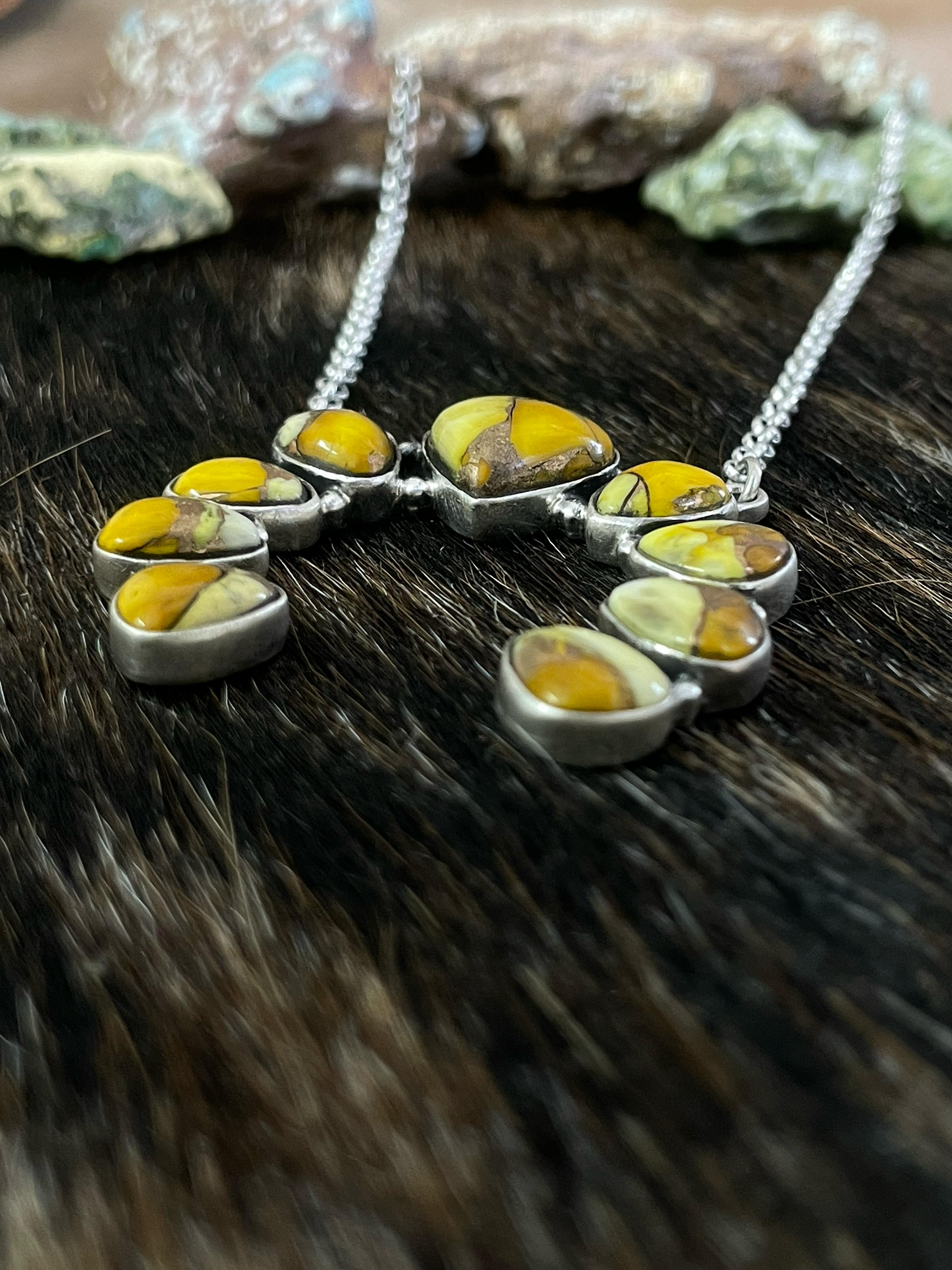 Handmade Sterling Silver Honey Dahlia Necklace with Signed Nizhoni