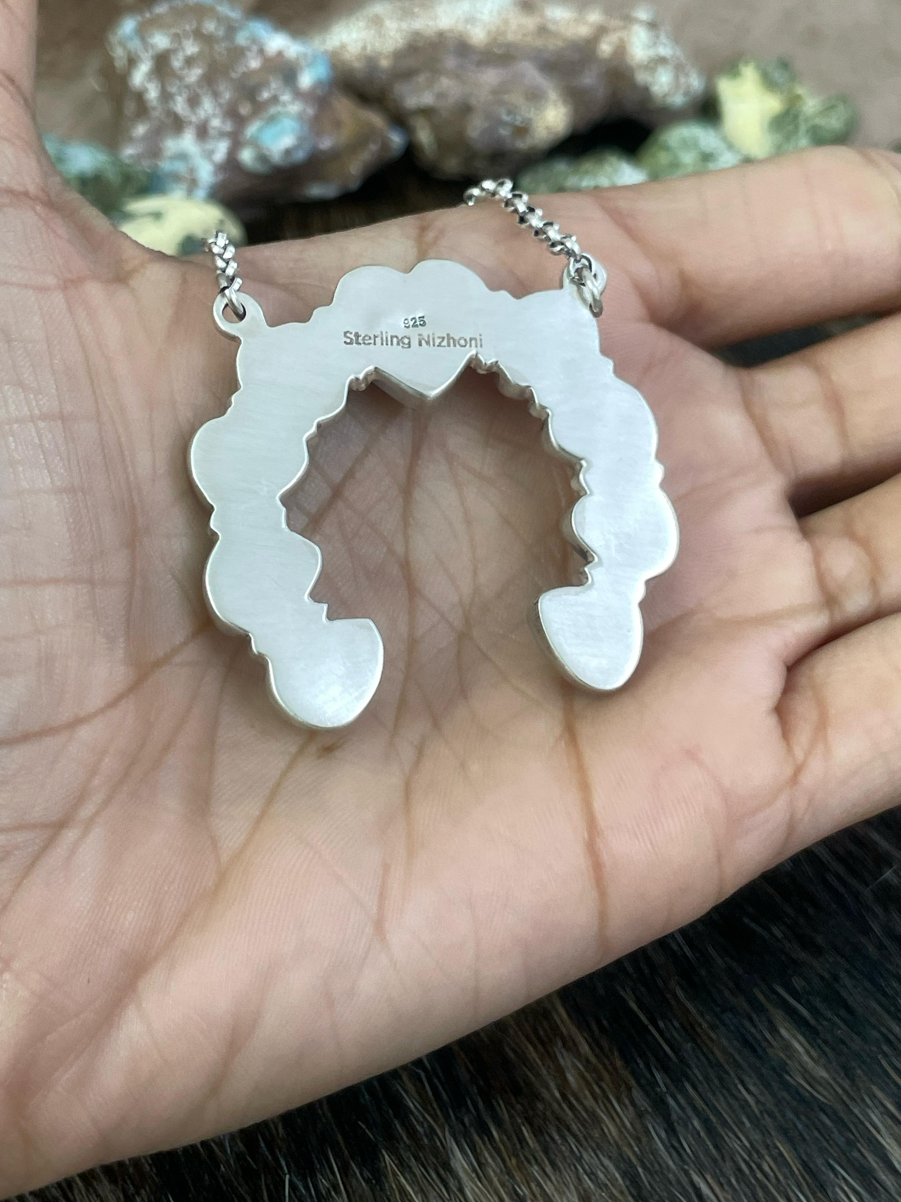 Handmade Sterling Silver Honey Dahlia Necklace with Signed Nizhoni