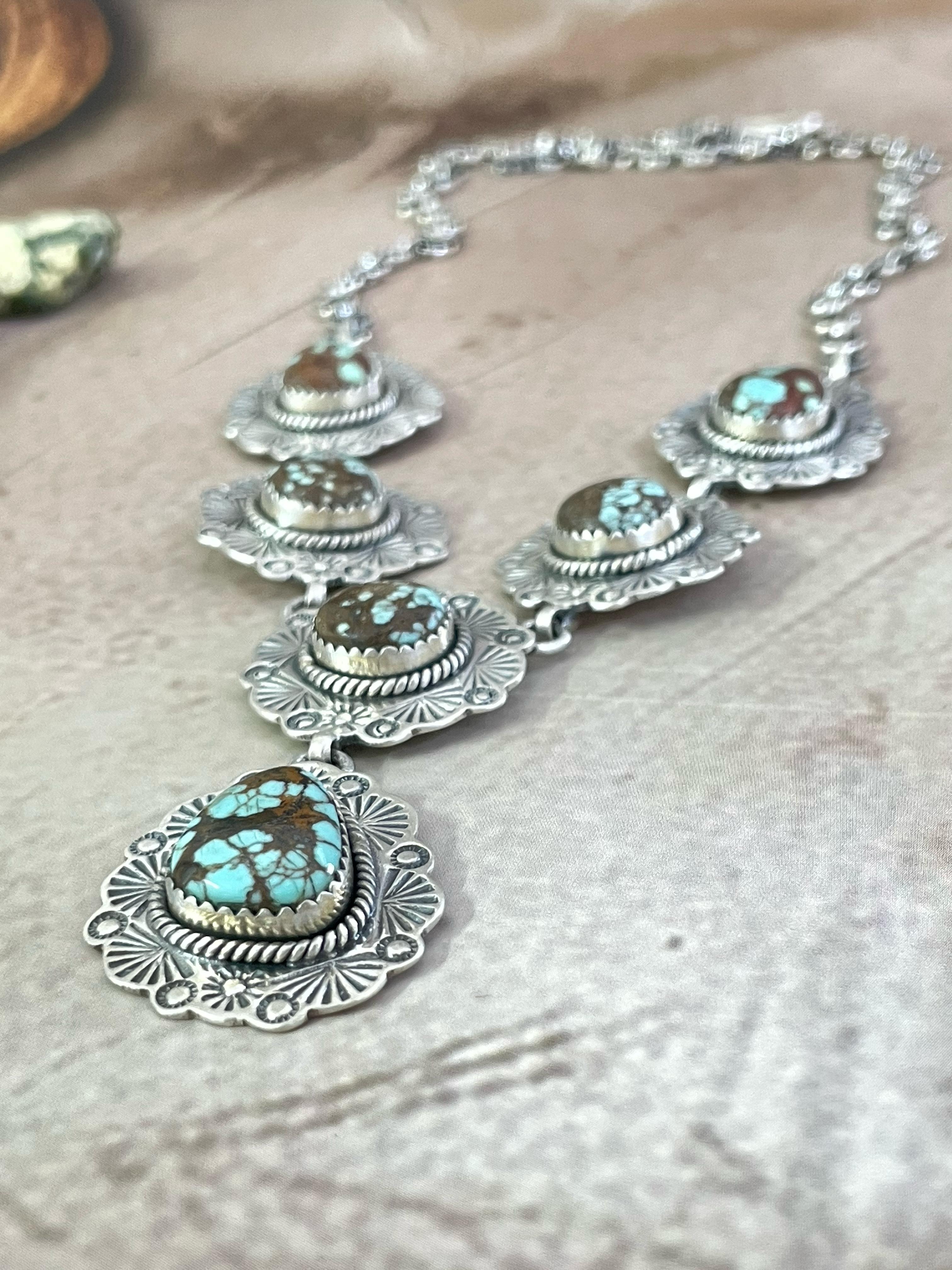 Handmade Sterling Silver Number 8 Turquoise Necklace with Signed Nizhoni