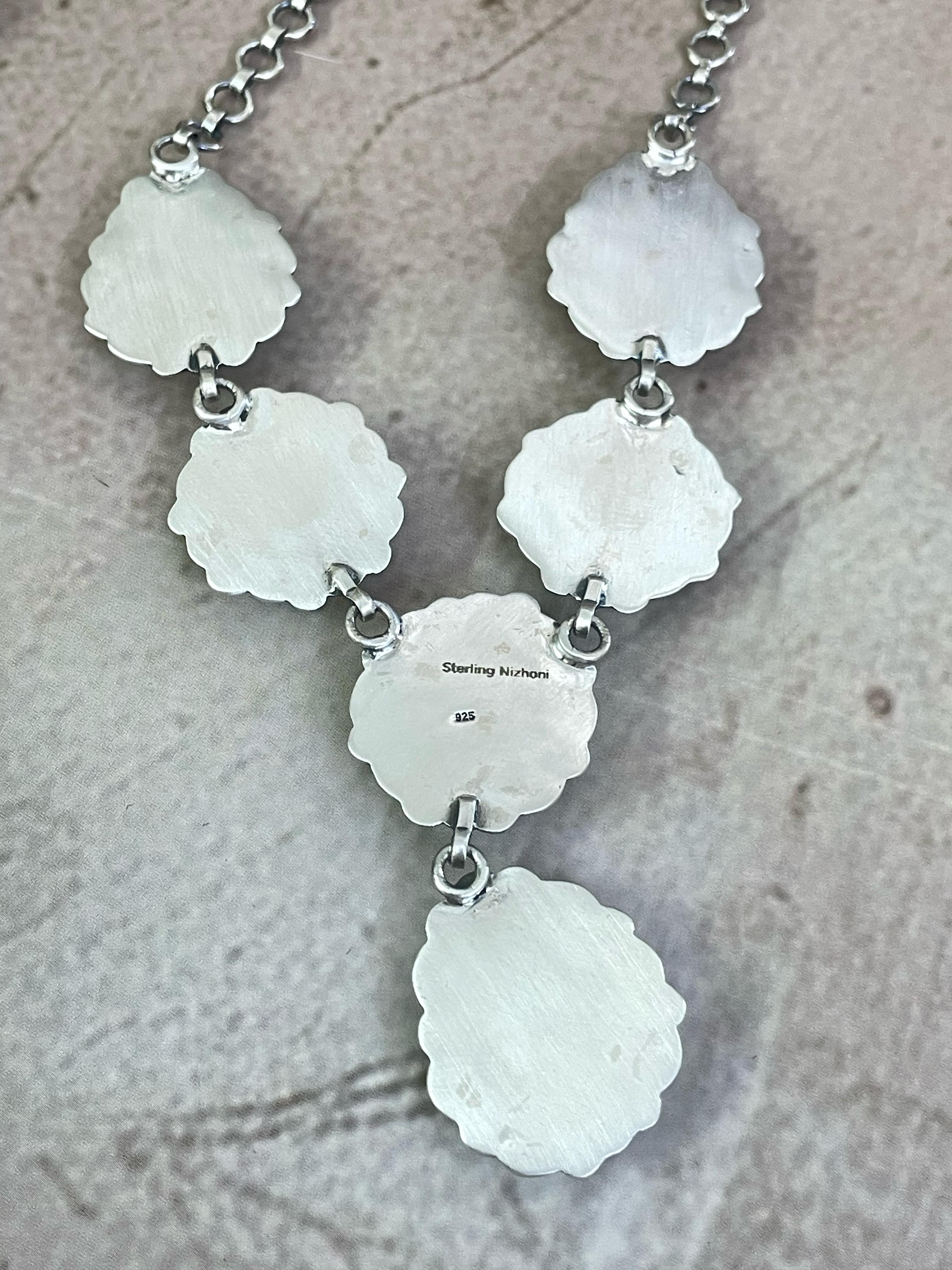 Handmade Sterling Silver Number 8 Turquoise Necklace with Signed Nizhoni