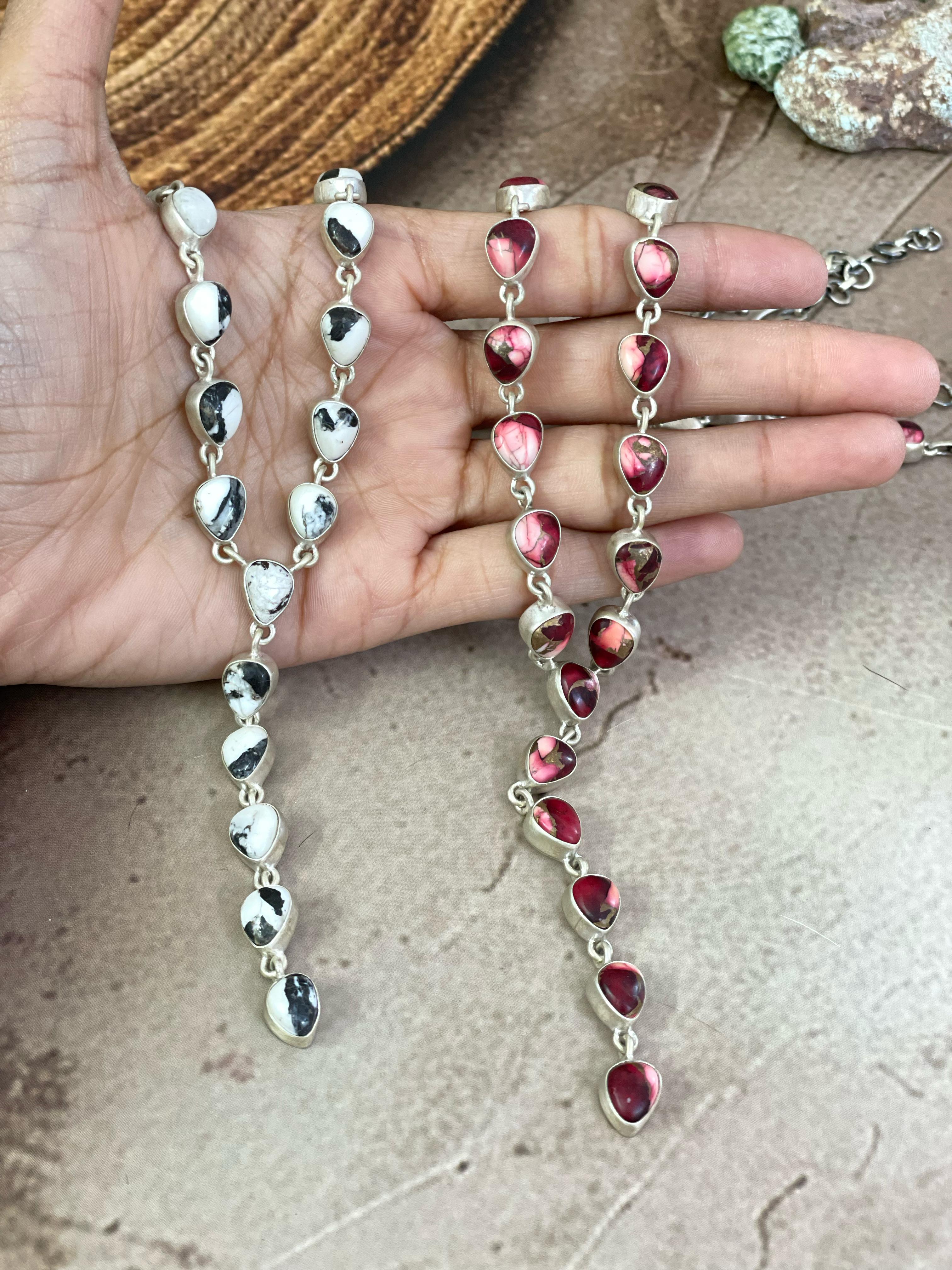 Handmade Sterling Silver Multi Gemstone Necklace with Signed Nizhoni