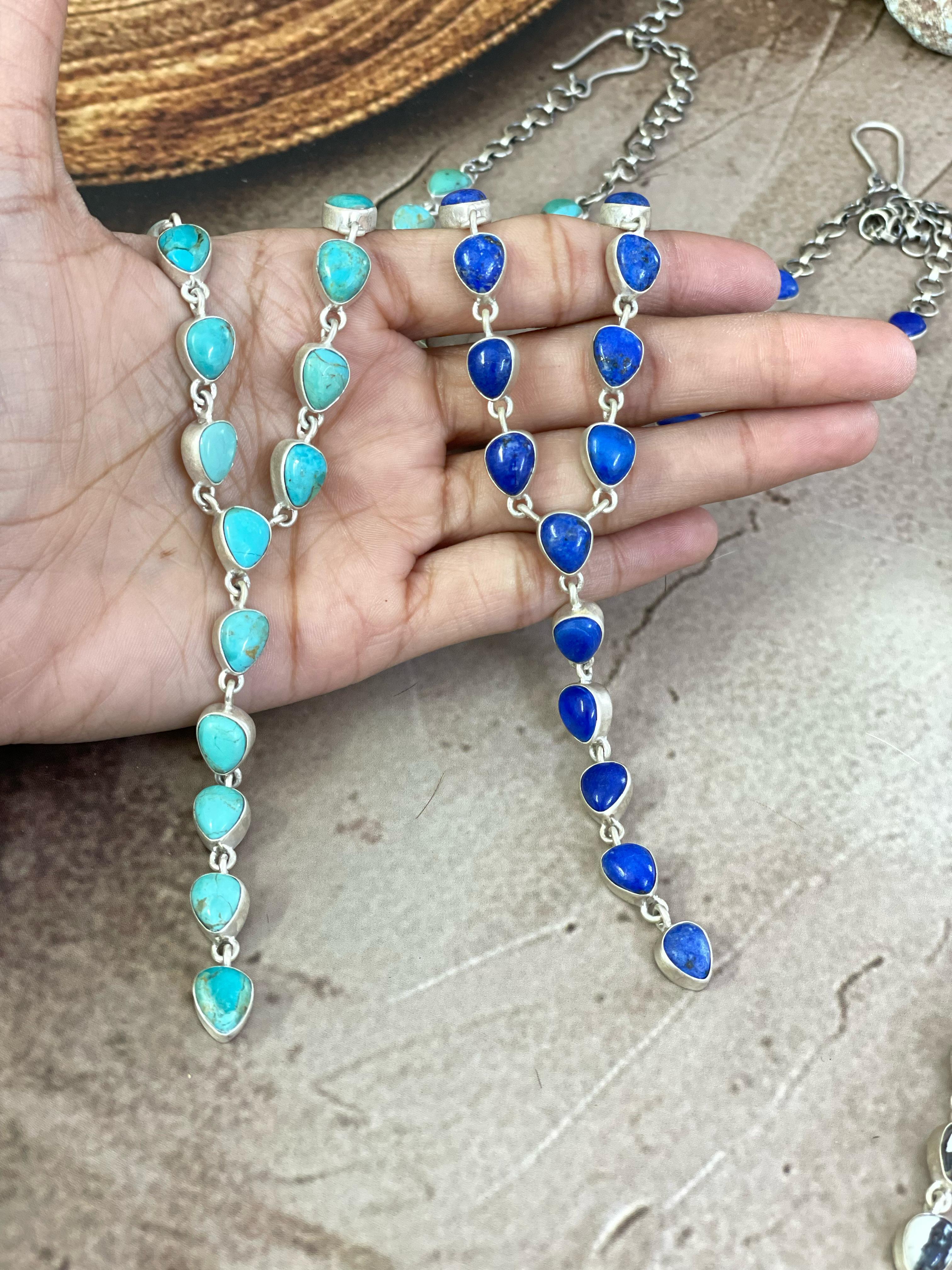 Handmade Sterling Silver Multi Gemstone Necklace with Signed Nizhoni