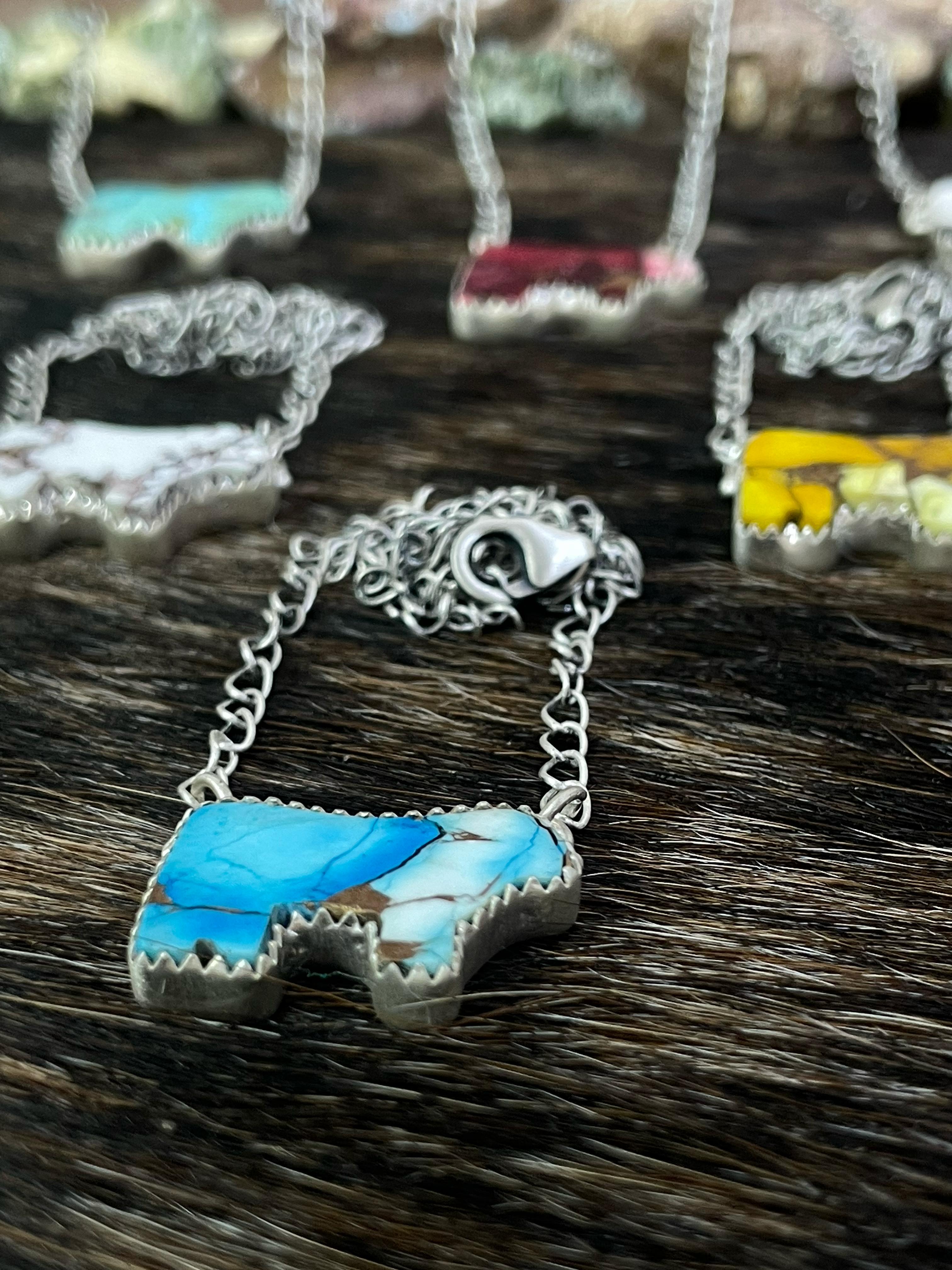 Handmade Sterling Silver Multi Gemstone Bull Necklace with Signed Nizhoni