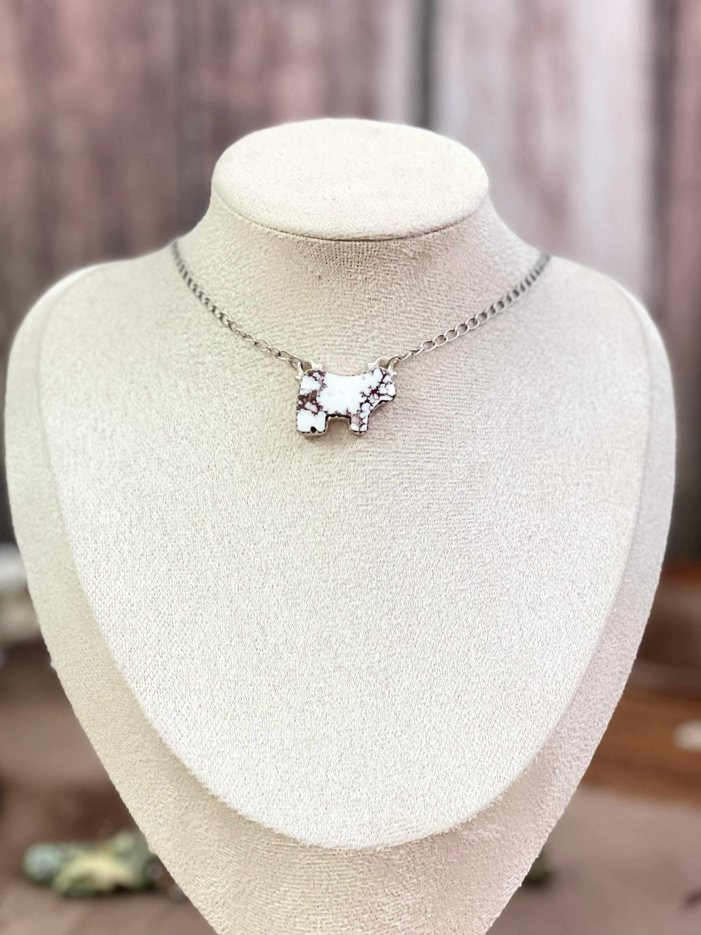 Handmade Sterling Silver Multi Gemstone Bull Necklace with Signed Nizhoni