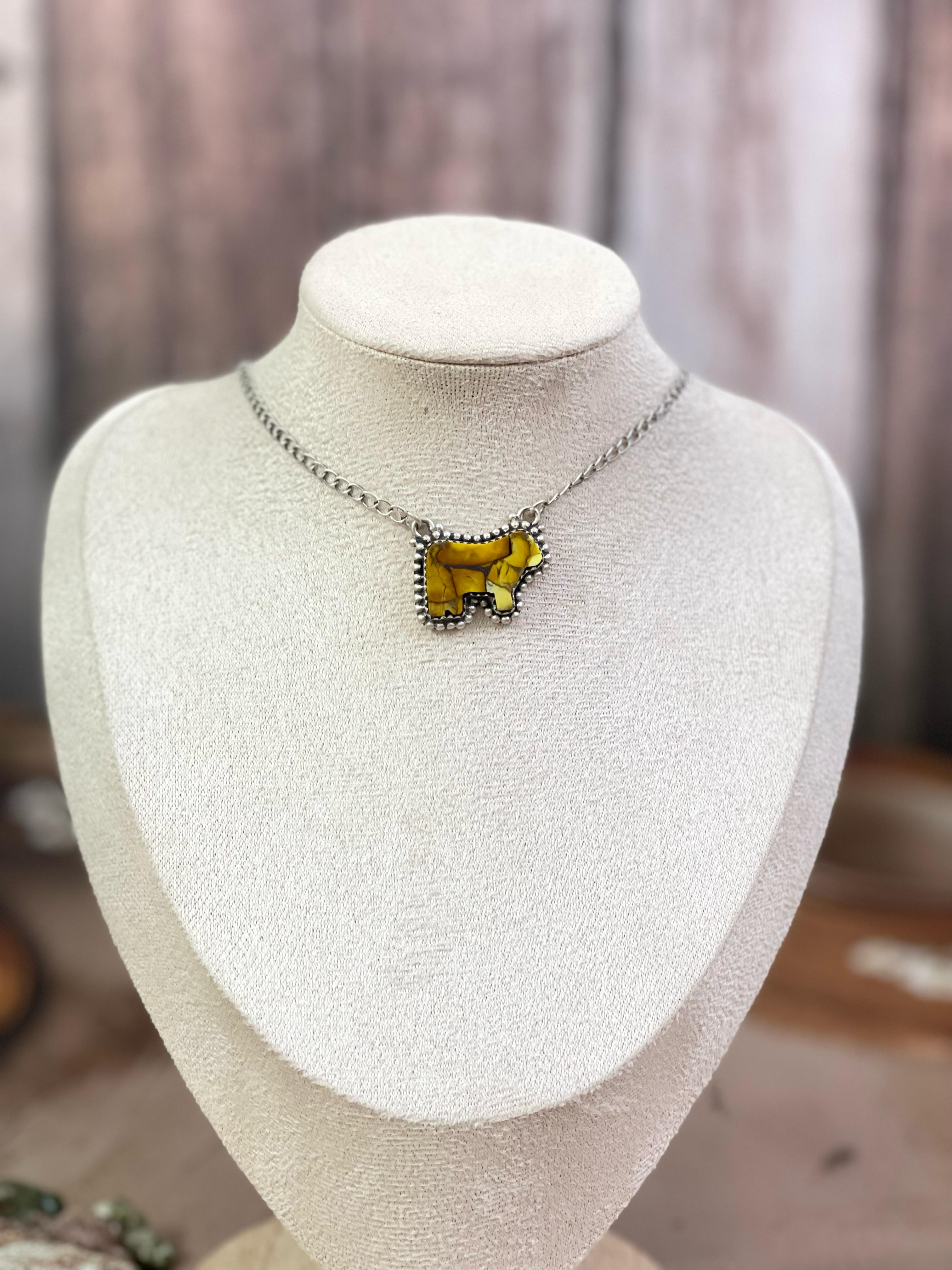 Handmade Sterling Silver Multi Gemstone Bull Necklace with Signed Nizhoni