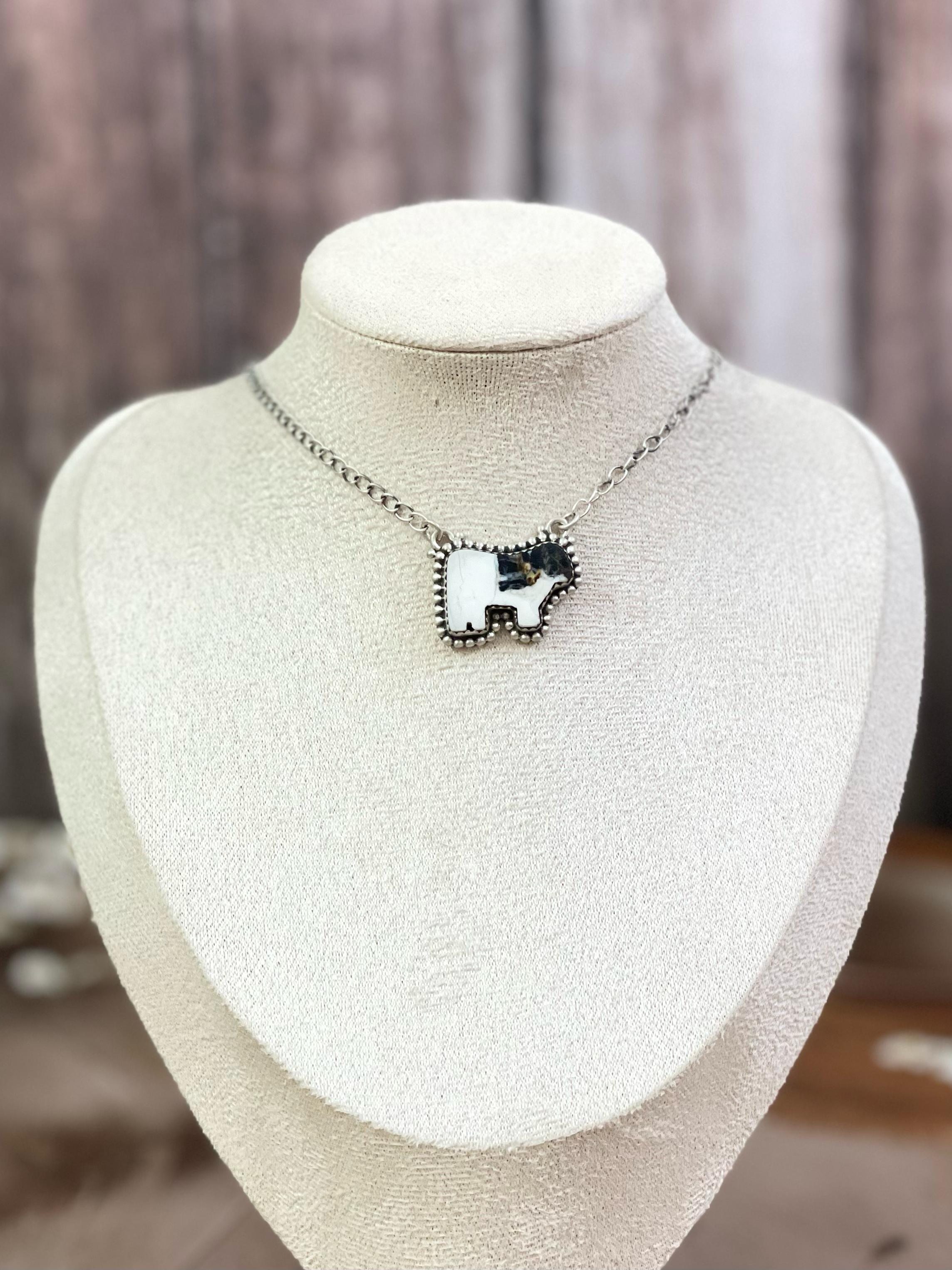Handmade Sterling Silver Multi Gemstone Bull Necklace with Signed Nizhoni