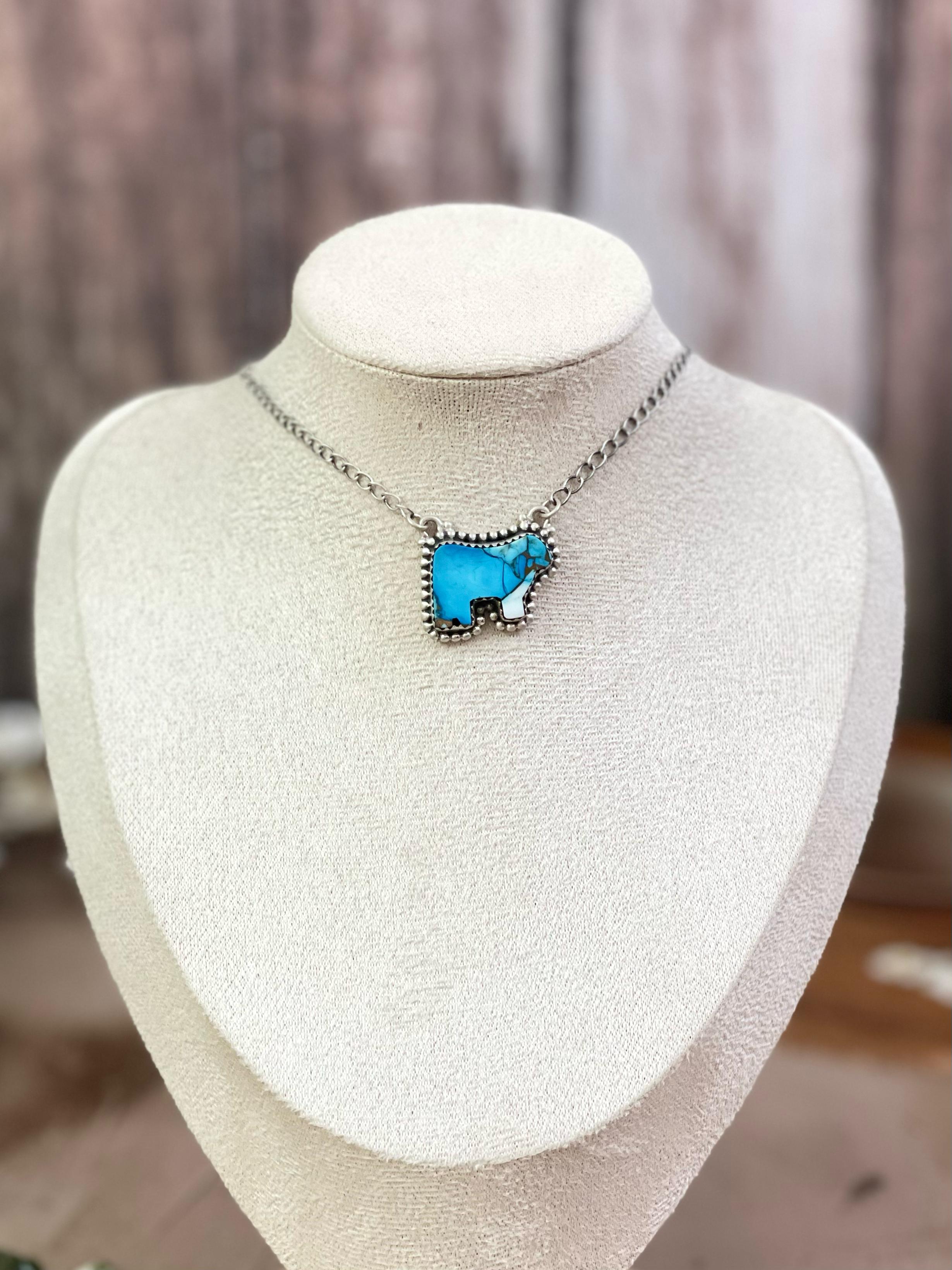 Handmade Sterling Silver Multi Gemstone Bull Necklace with Signed Nizhoni