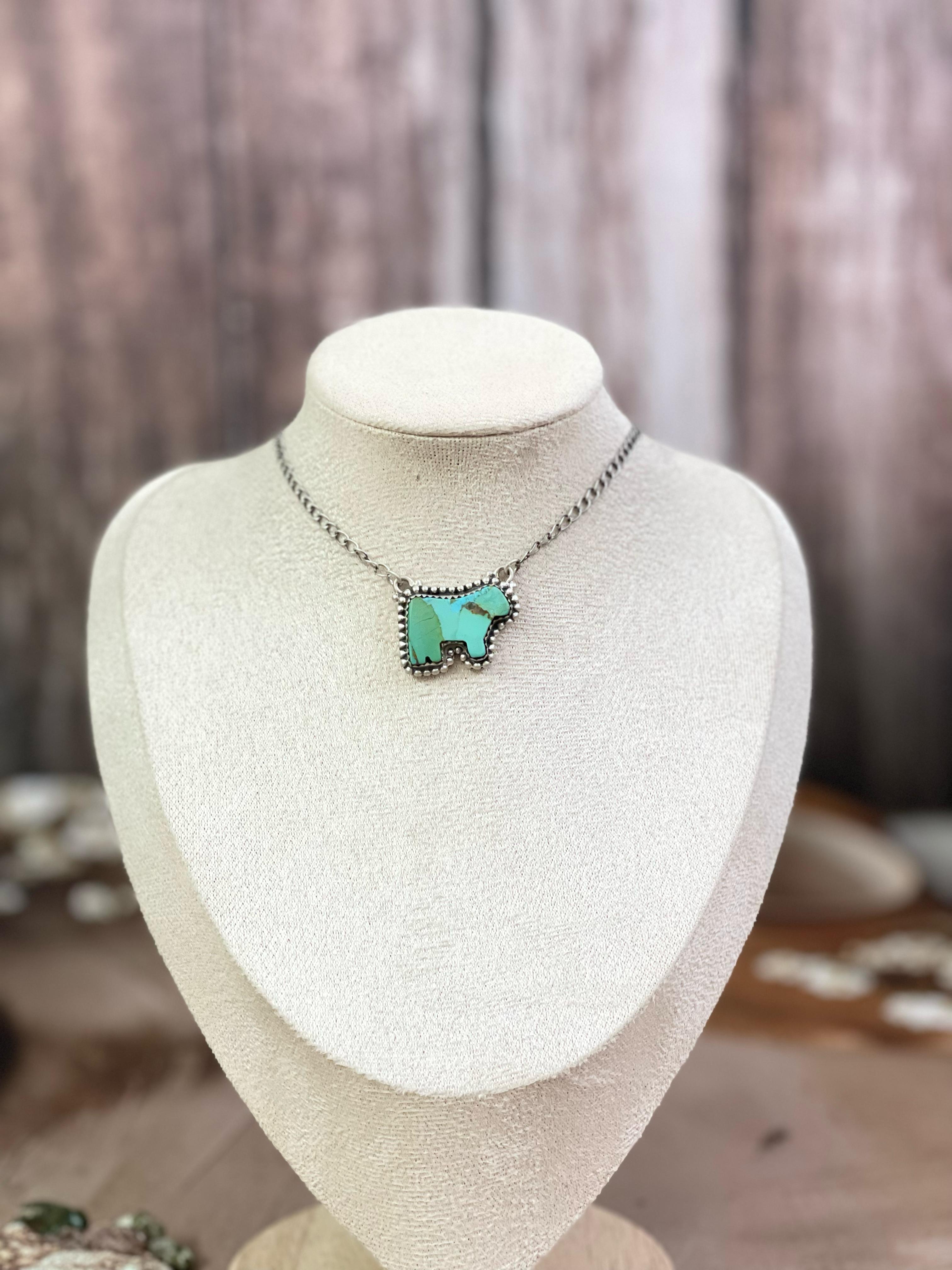 Handmade Sterling Silver Multi Gemstone Bull Necklace with Signed Nizhoni