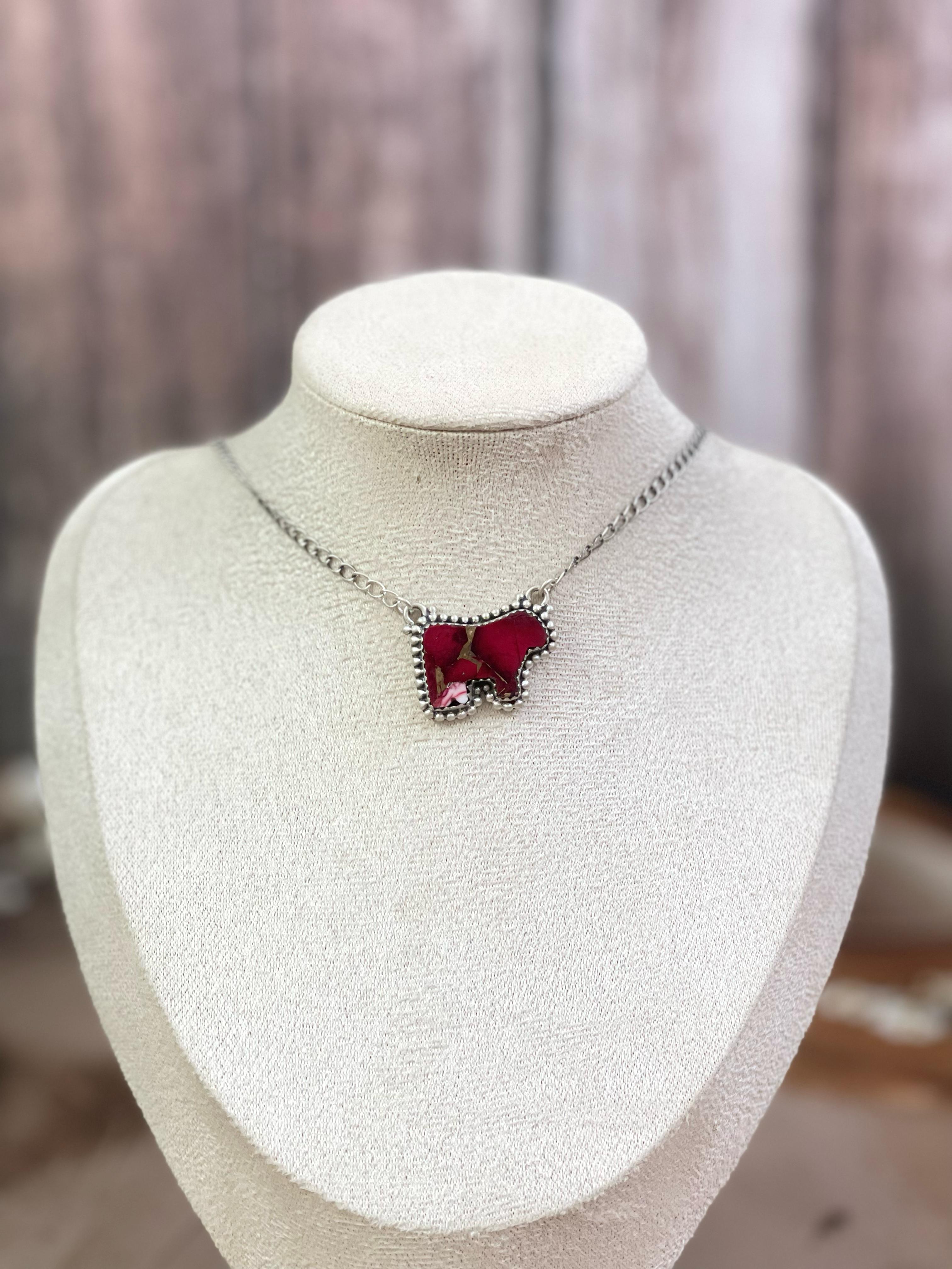 Handmade Sterling Silver Multi Gemstone Bull Necklace with Signed Nizhoni