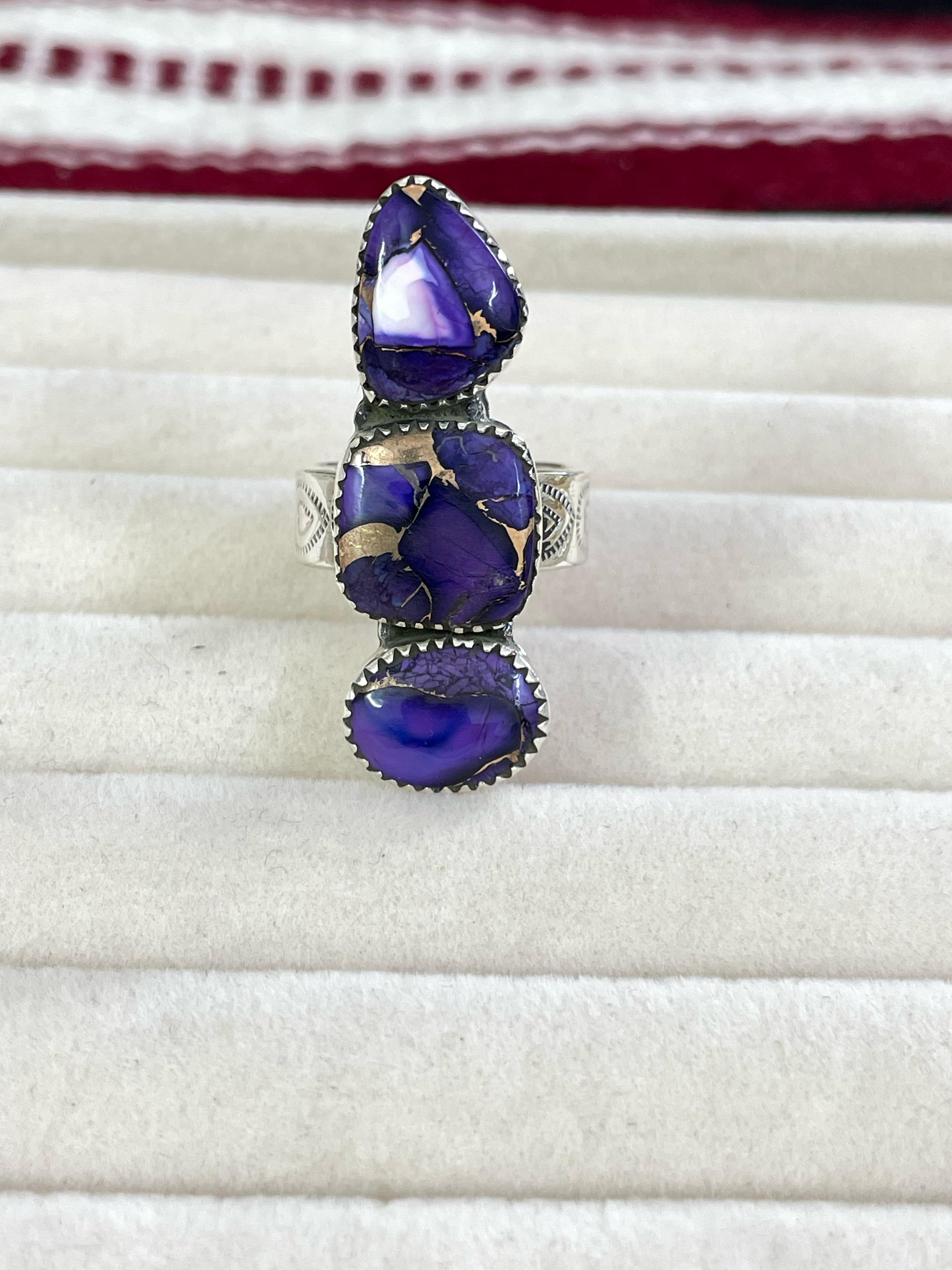 Handmade Sterling Silver Grape Violet Adjustable Ring with Signed Nizhoni