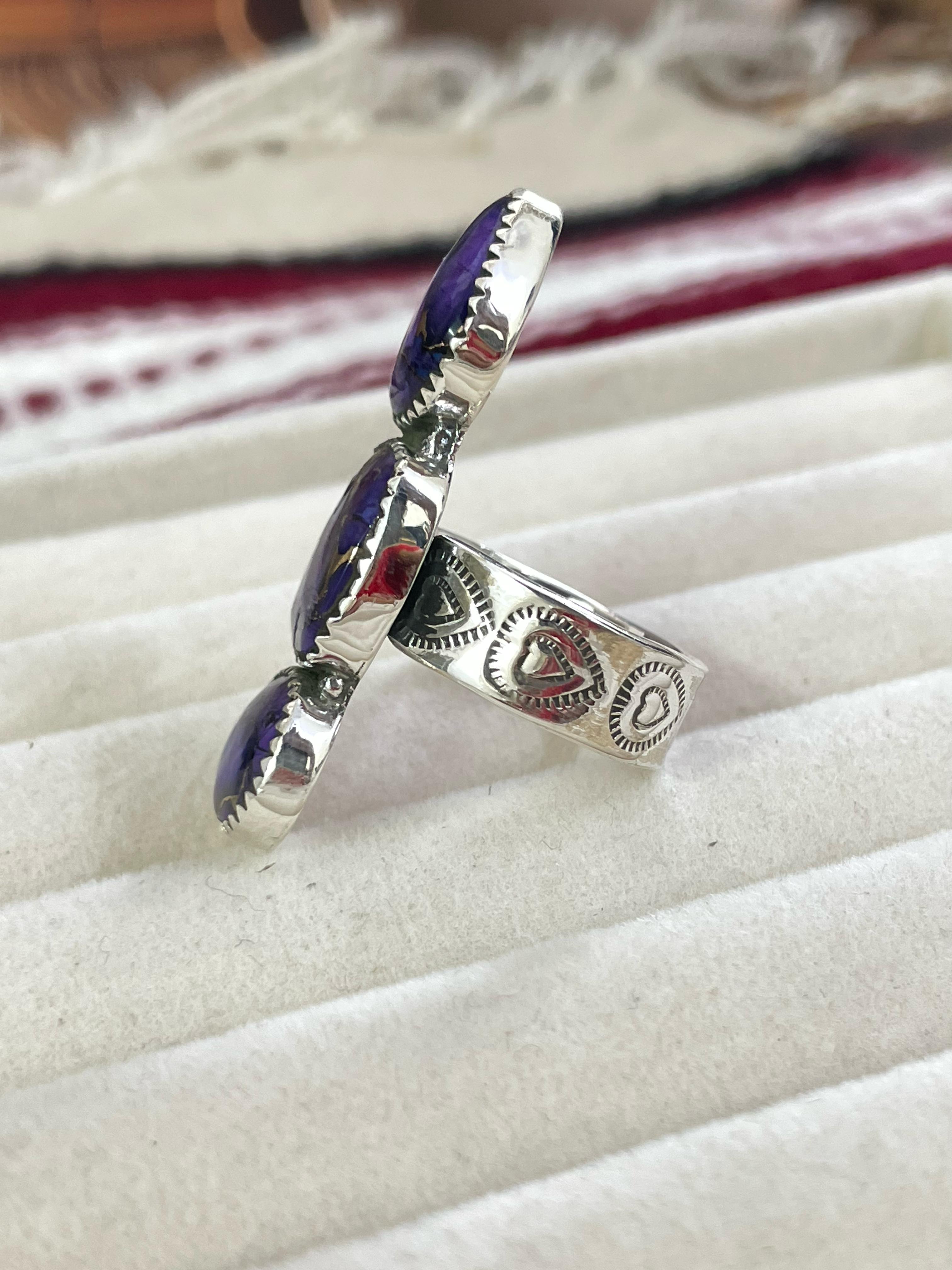 Handmade Sterling Silver Grape Violet Adjustable Ring with Signed Nizhoni