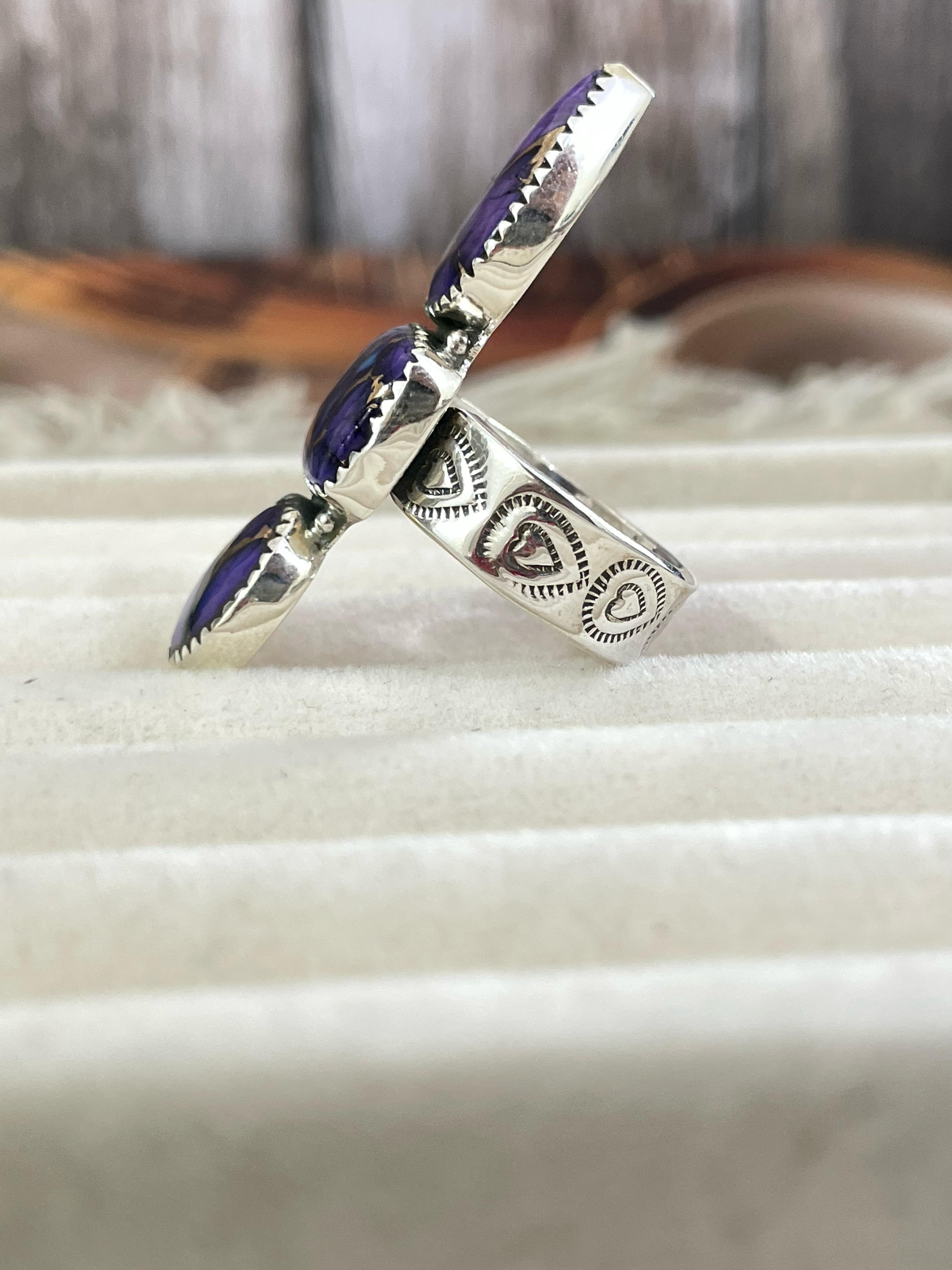 Handmade Sterling Silver Grape Dahlia Adjustable Ring with Signed Nizhoni