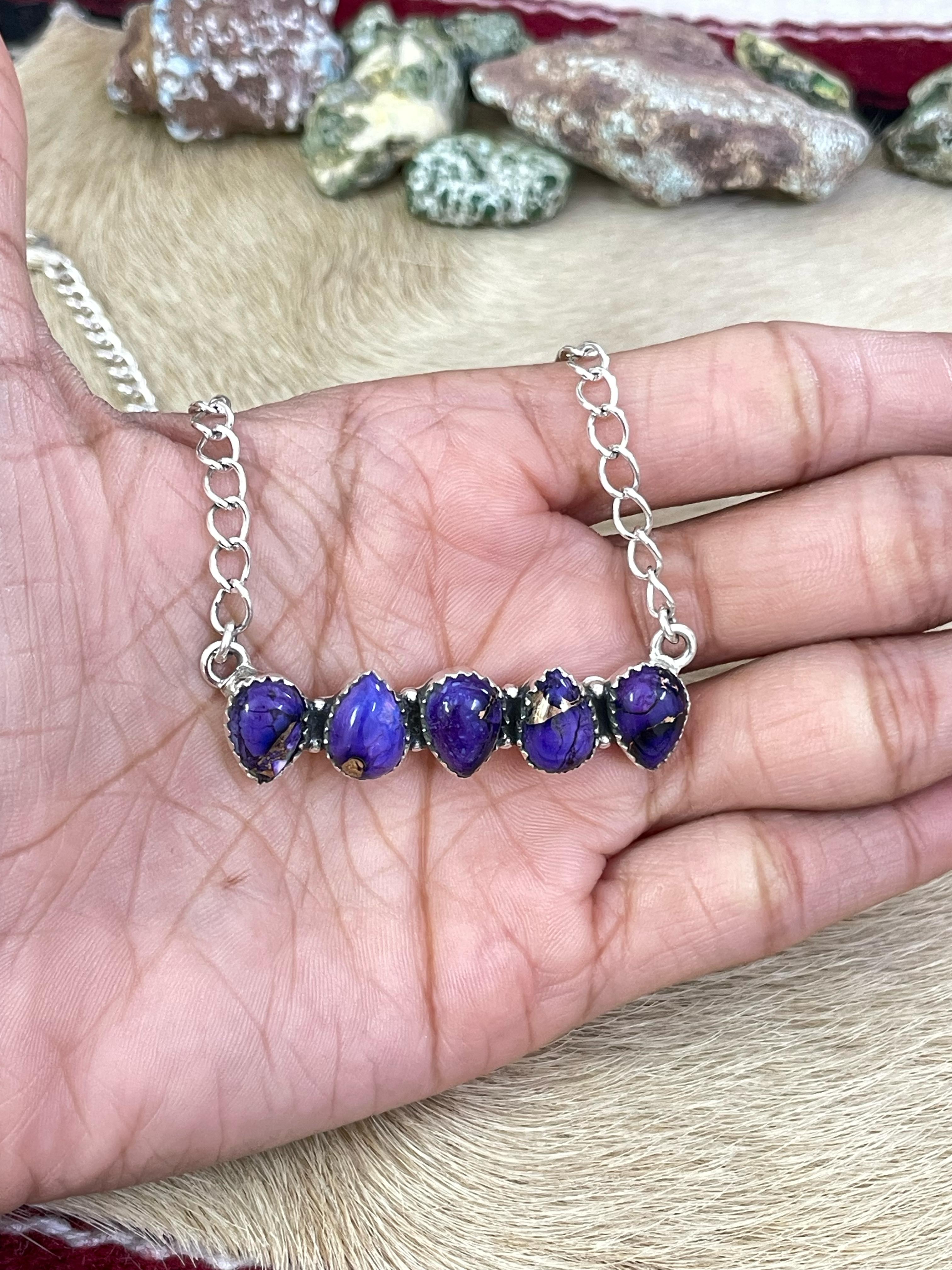 Handmade Sterling Silver Grape Dahlia Necklace with Signed Nizhoni