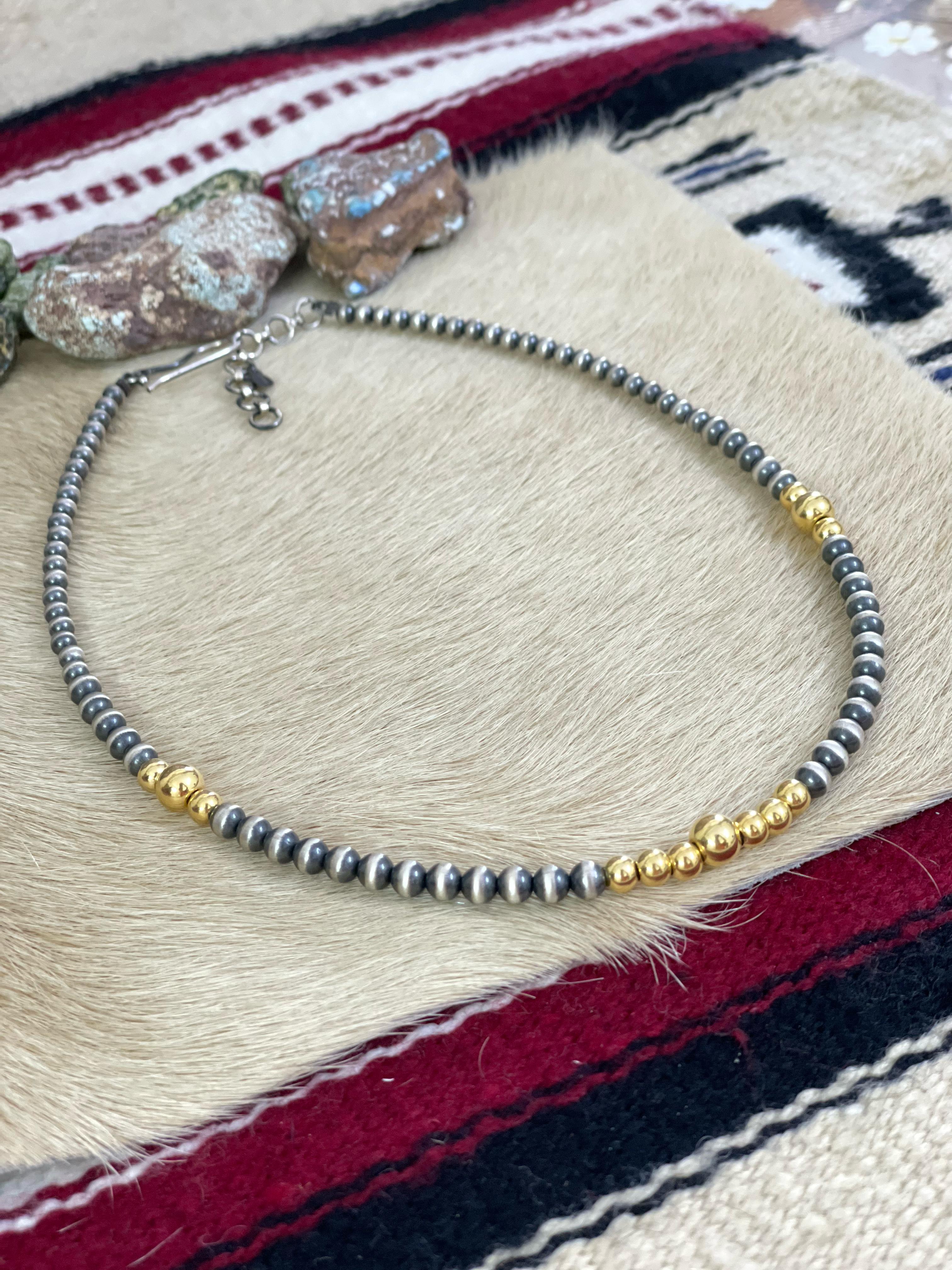 Handmade Sterling Silver with 14K Gold Beads Necklace