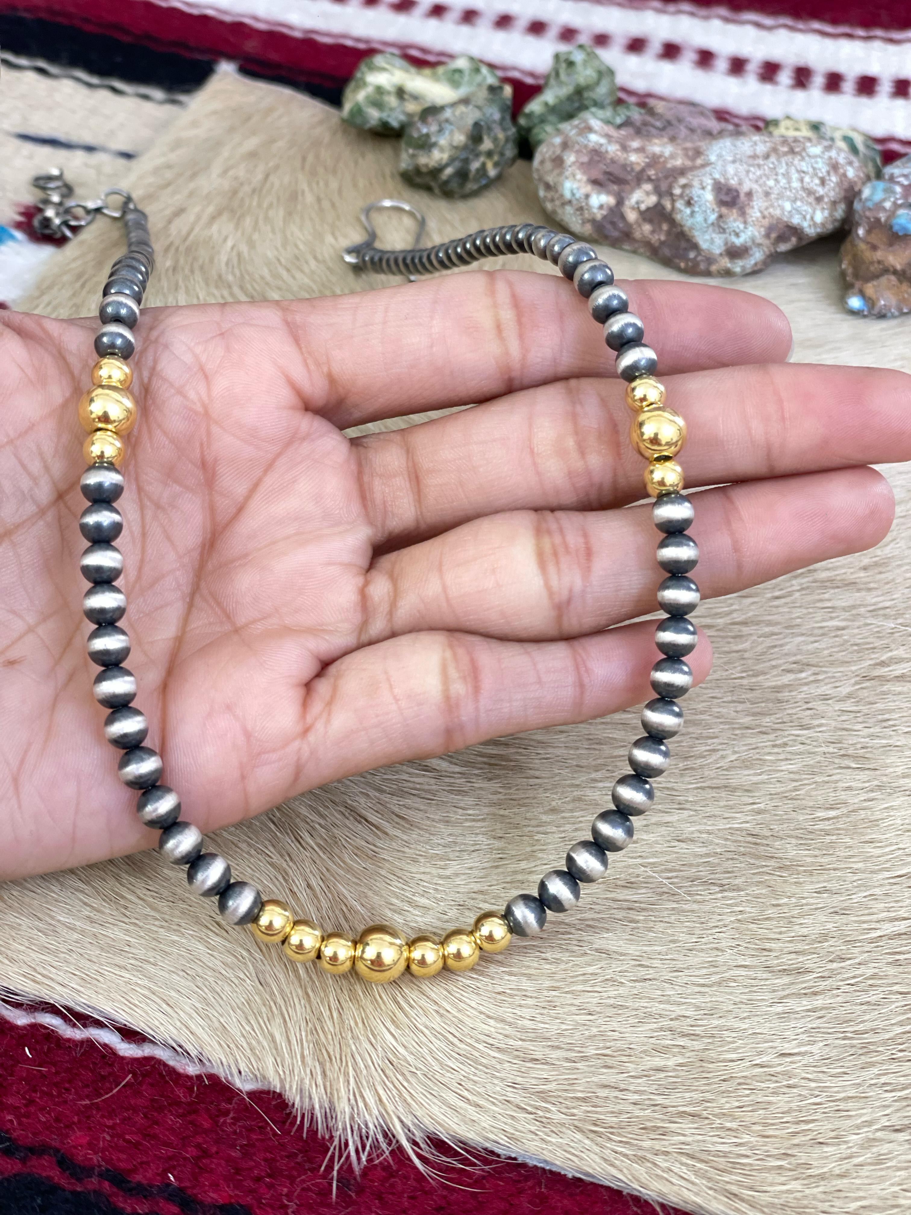 Handmade Sterling Silver with 14K Gold Beads Necklace