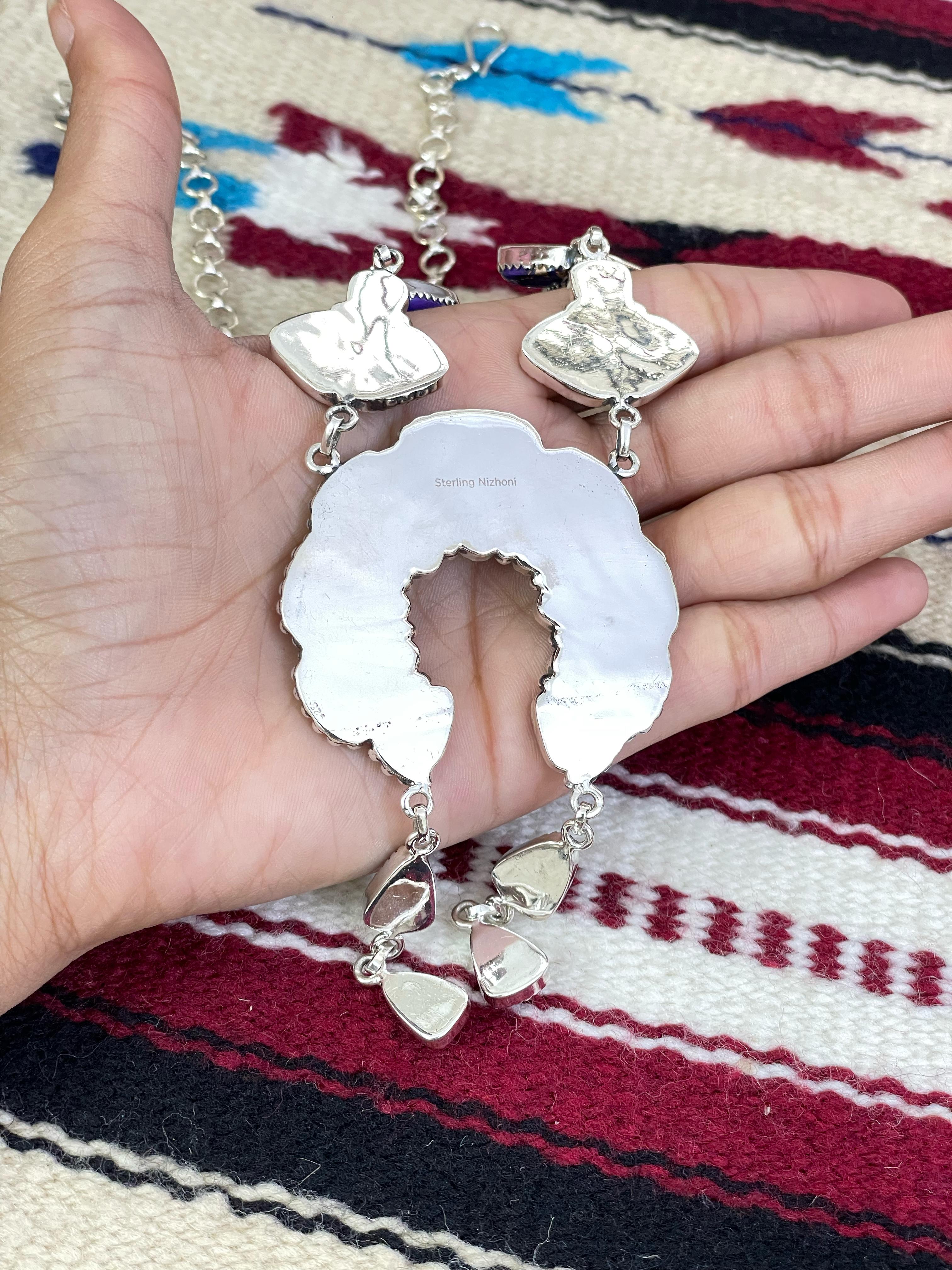 Handmade Sterling Silver Grape Dahlia Necklace with Signed Nizhoni