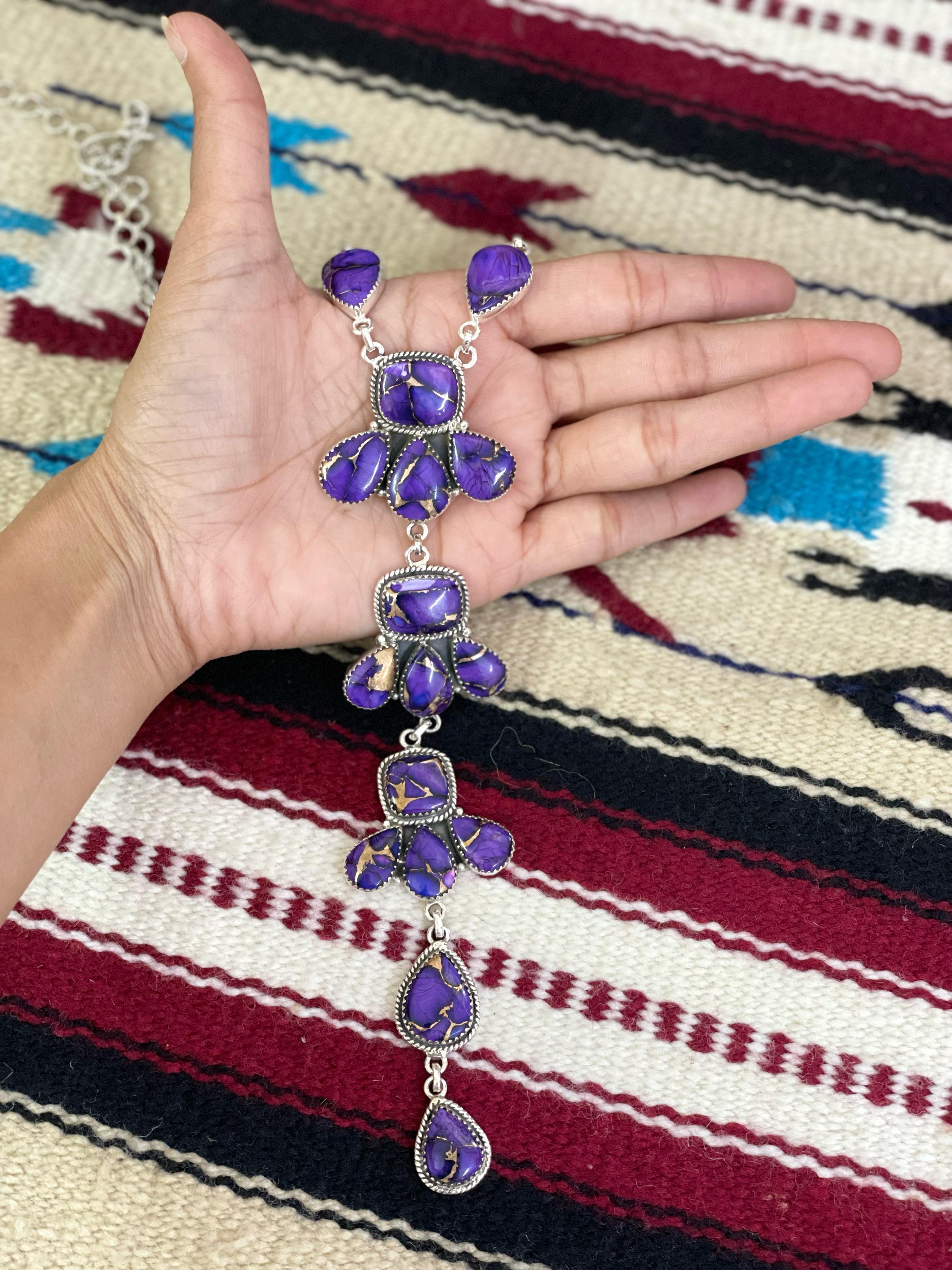 Handmade Sterling Silver Grape Dahlia Necklace with Signed Nizhoni