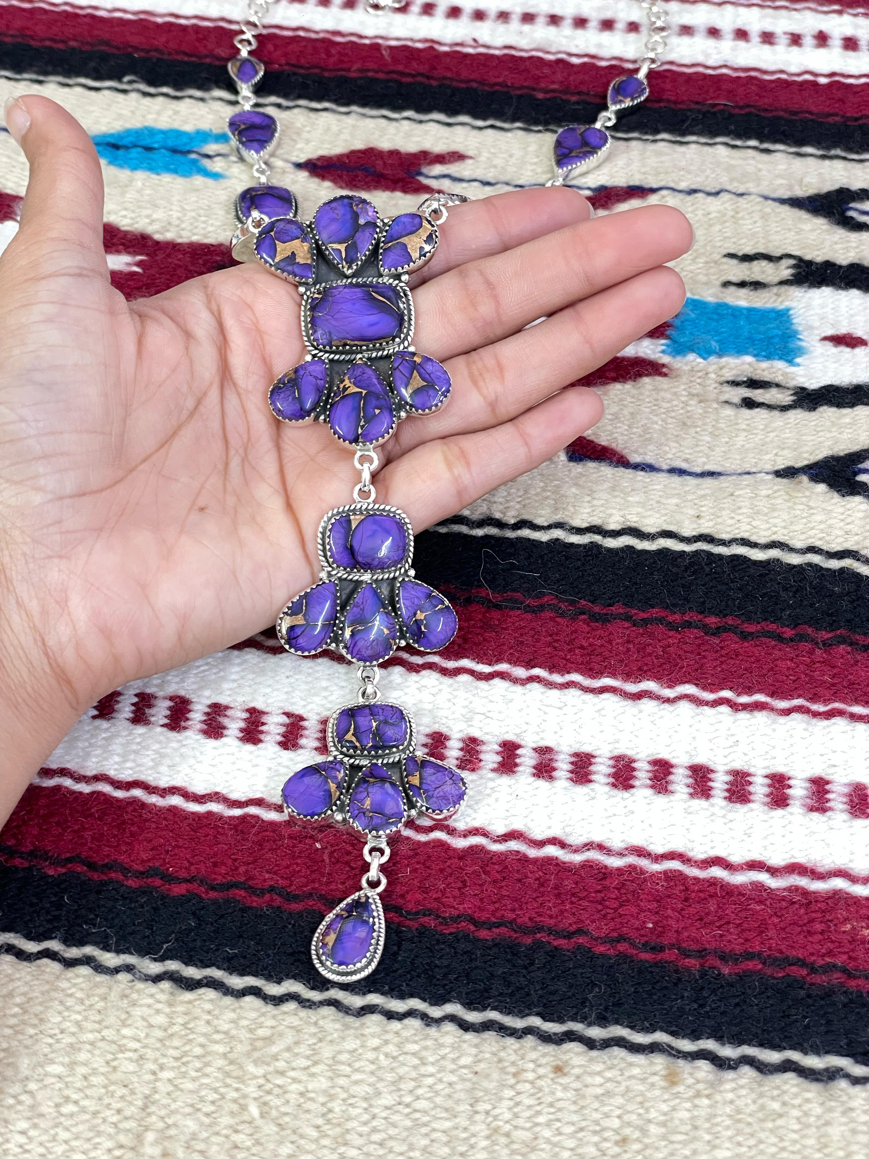 Handmade Sterling Silver Grape Dahlia Necklace with Signed Nizhoni