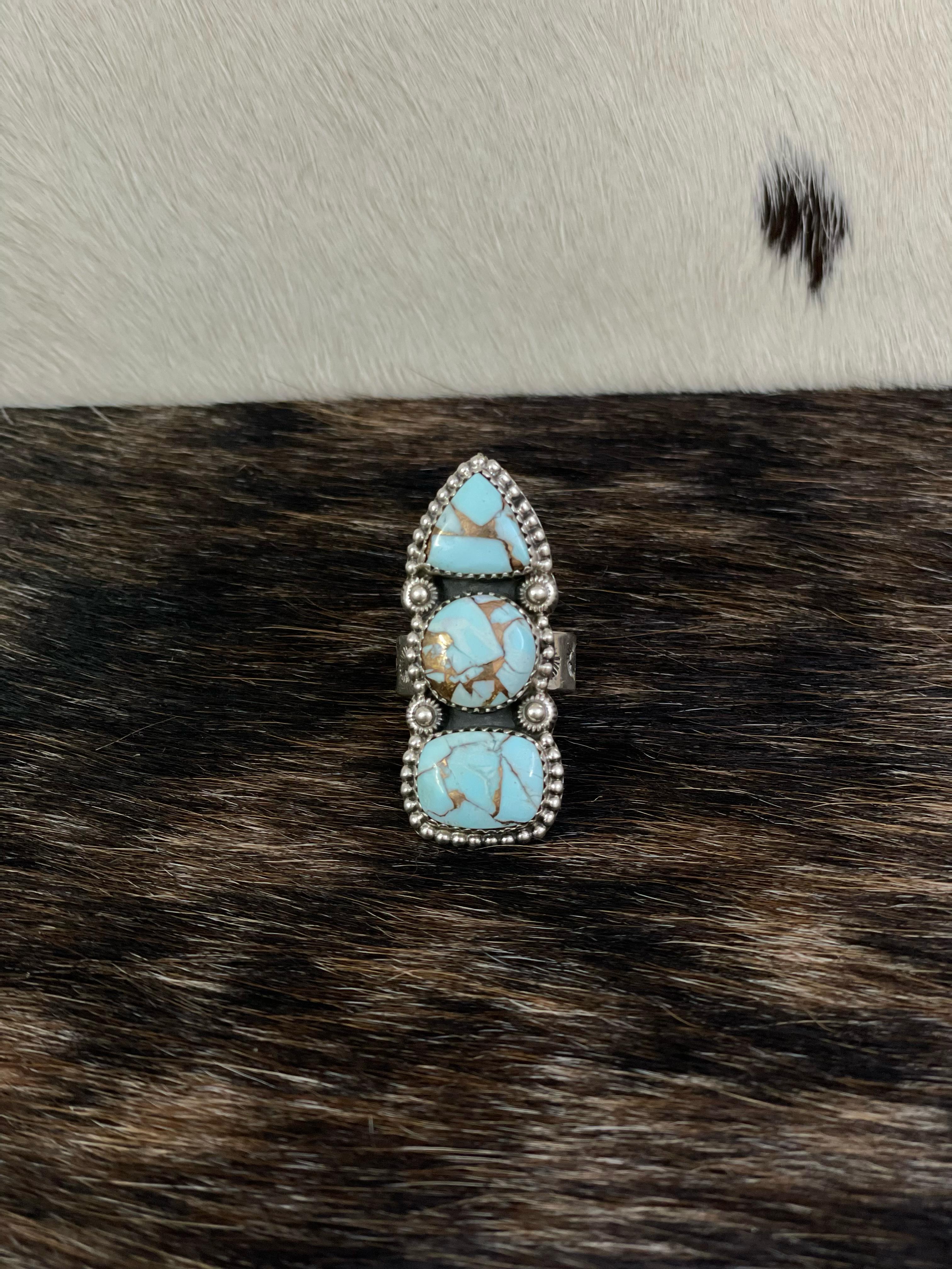 Handmade Sterling Silver Mint Dahlia Adjustable Ring with Signed Nizhoni