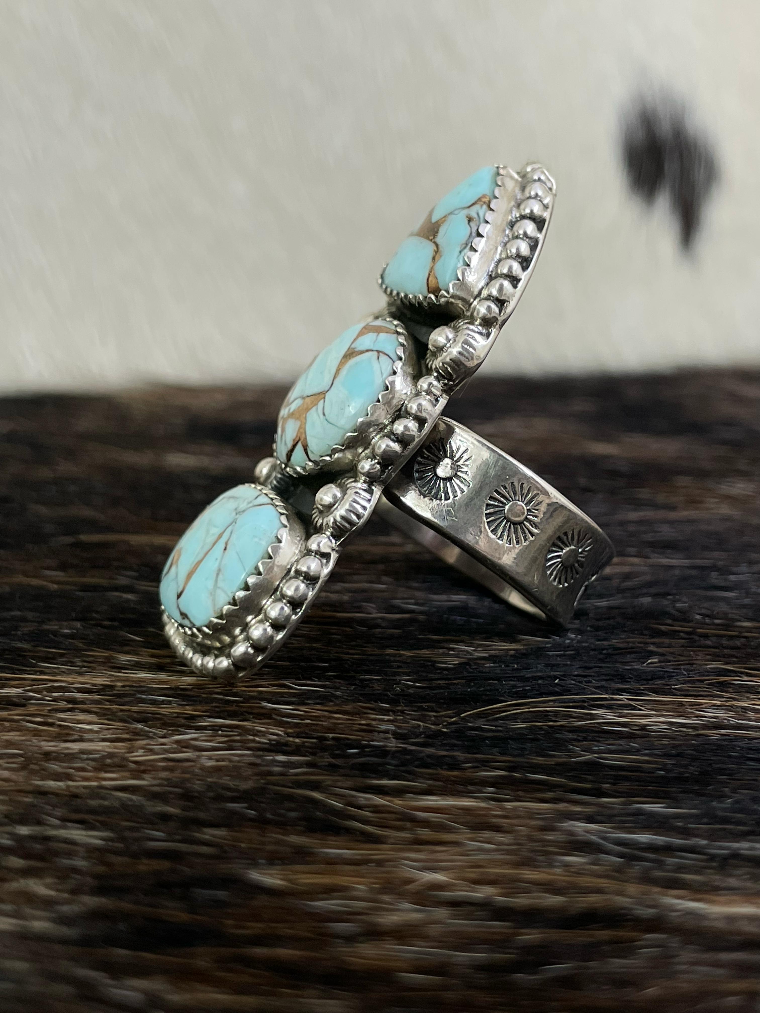 Handmade Sterling Silver Mint Dahlia Adjustable Ring with Signed Nizhoni