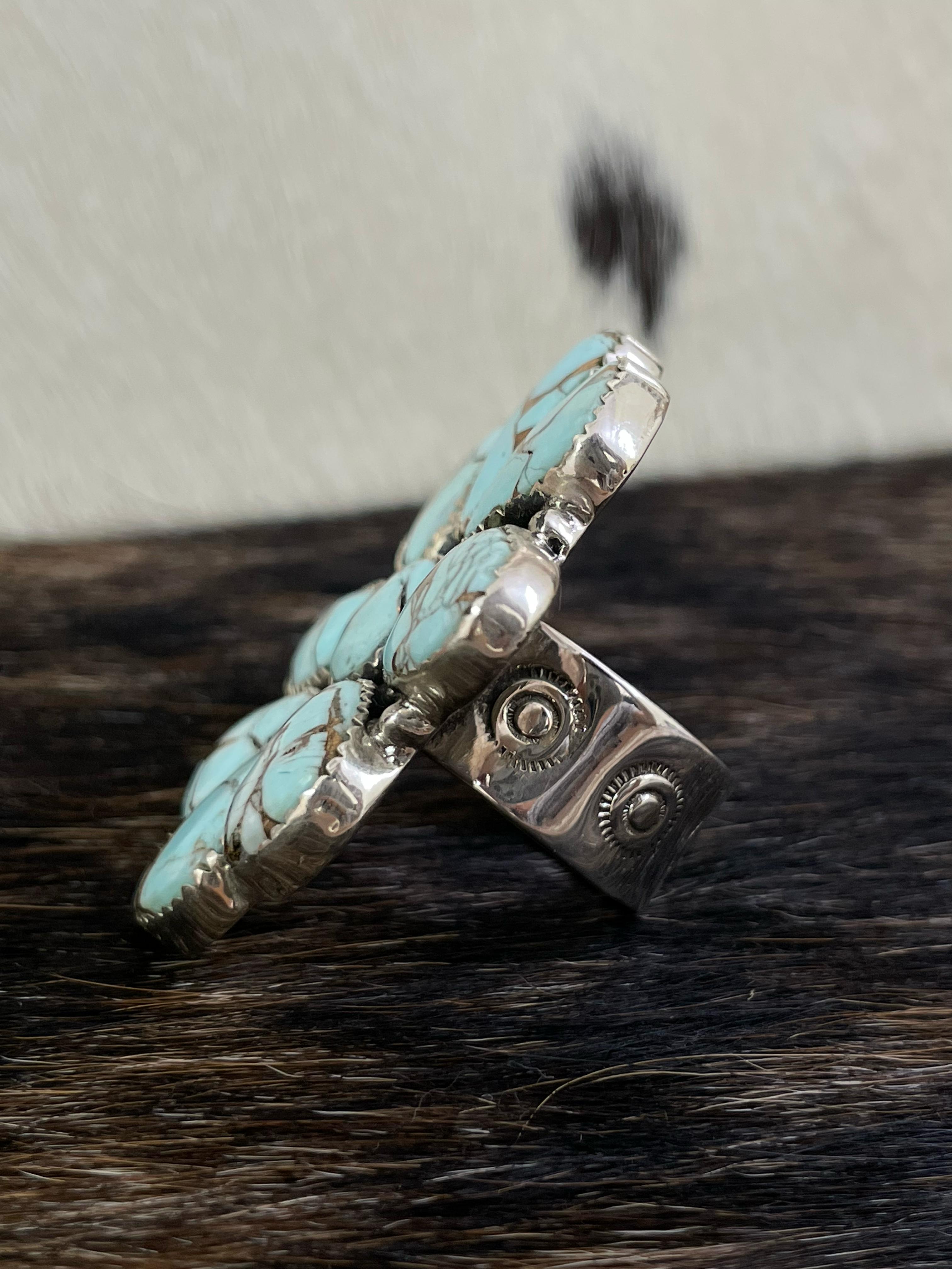 Handmade Sterling Silver Mint Dahlia Adjustable Ring with Signed Nizhoni