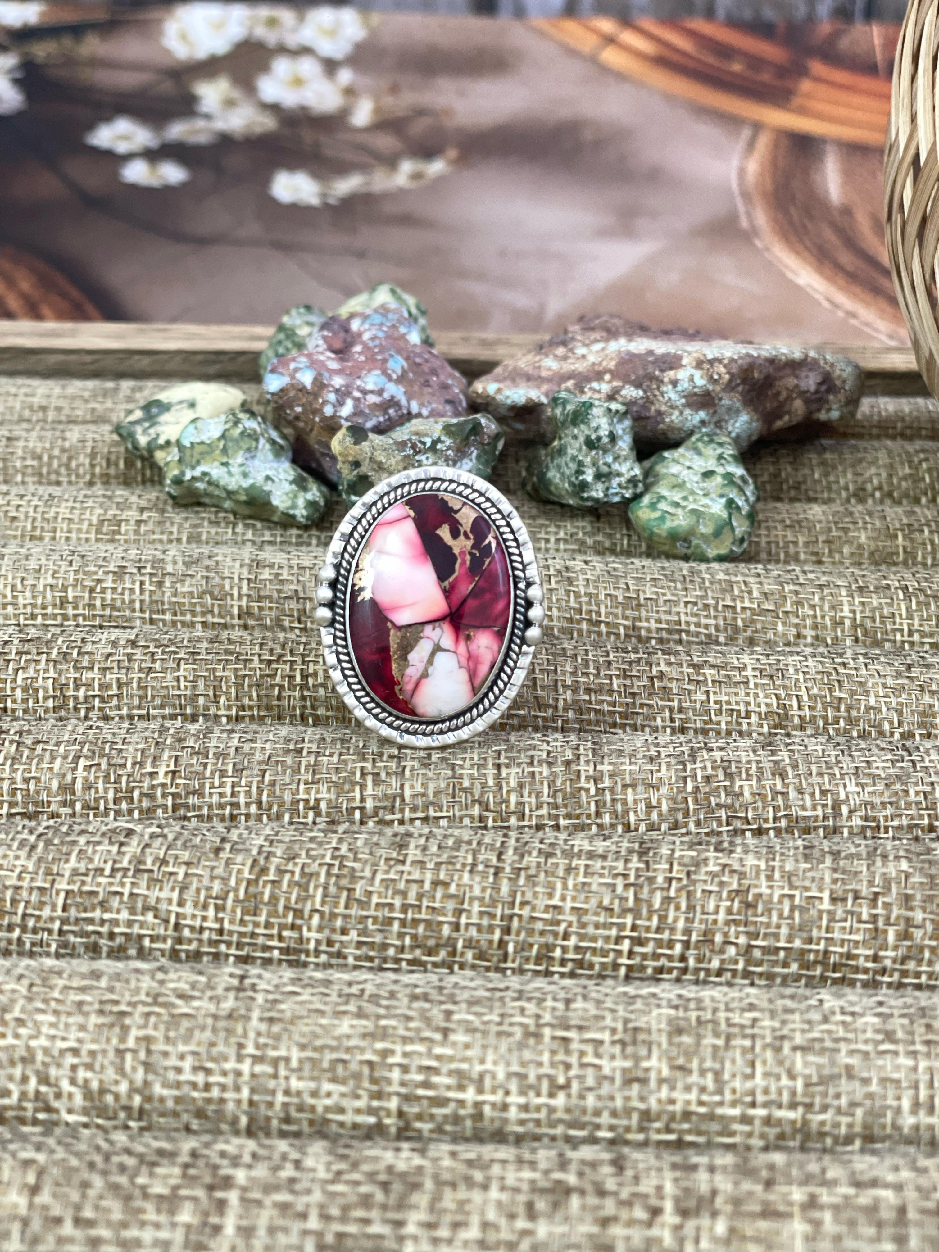 Handmade Sterling Silver Dahlia Rose Adjustable Ring with Signed Nizhoni