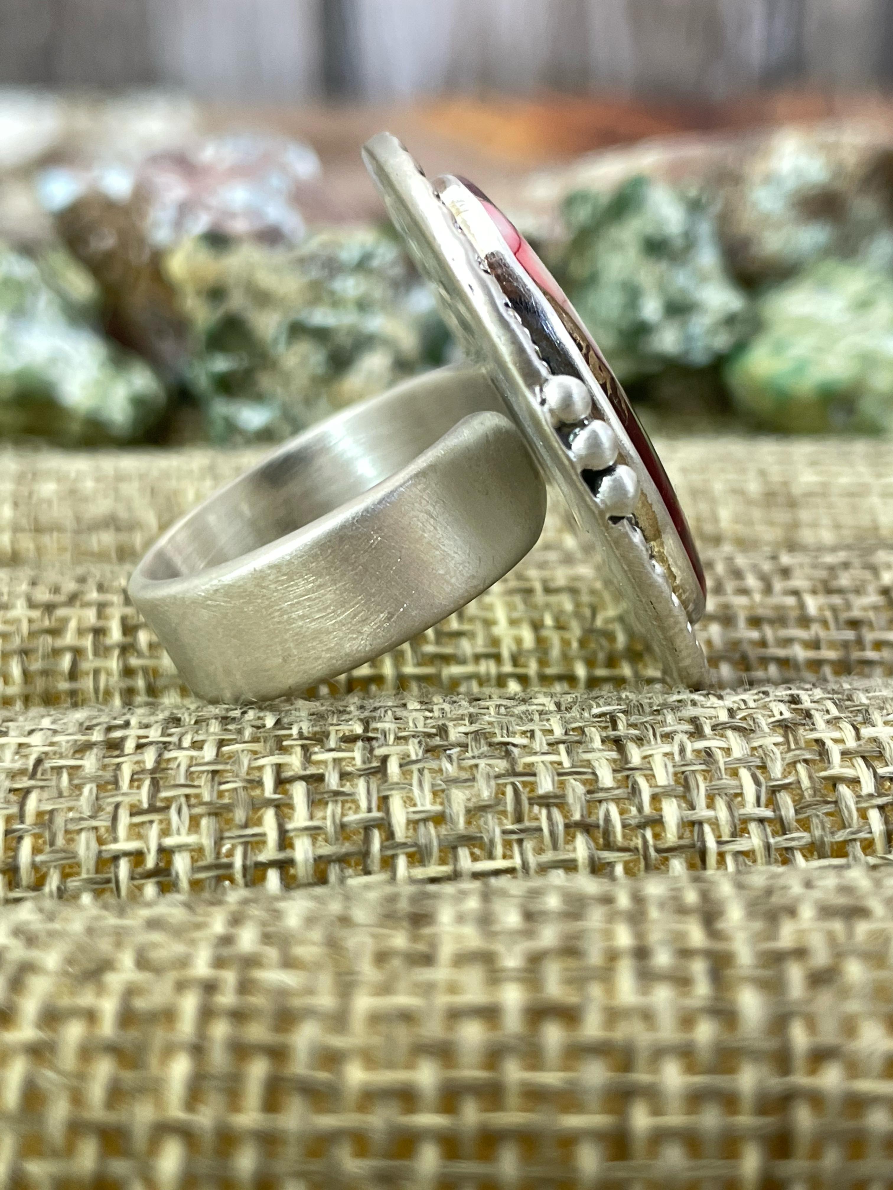 Handmade Sterling Silver Dahlia Rose Adjustable Ring with Signed Nizhoni