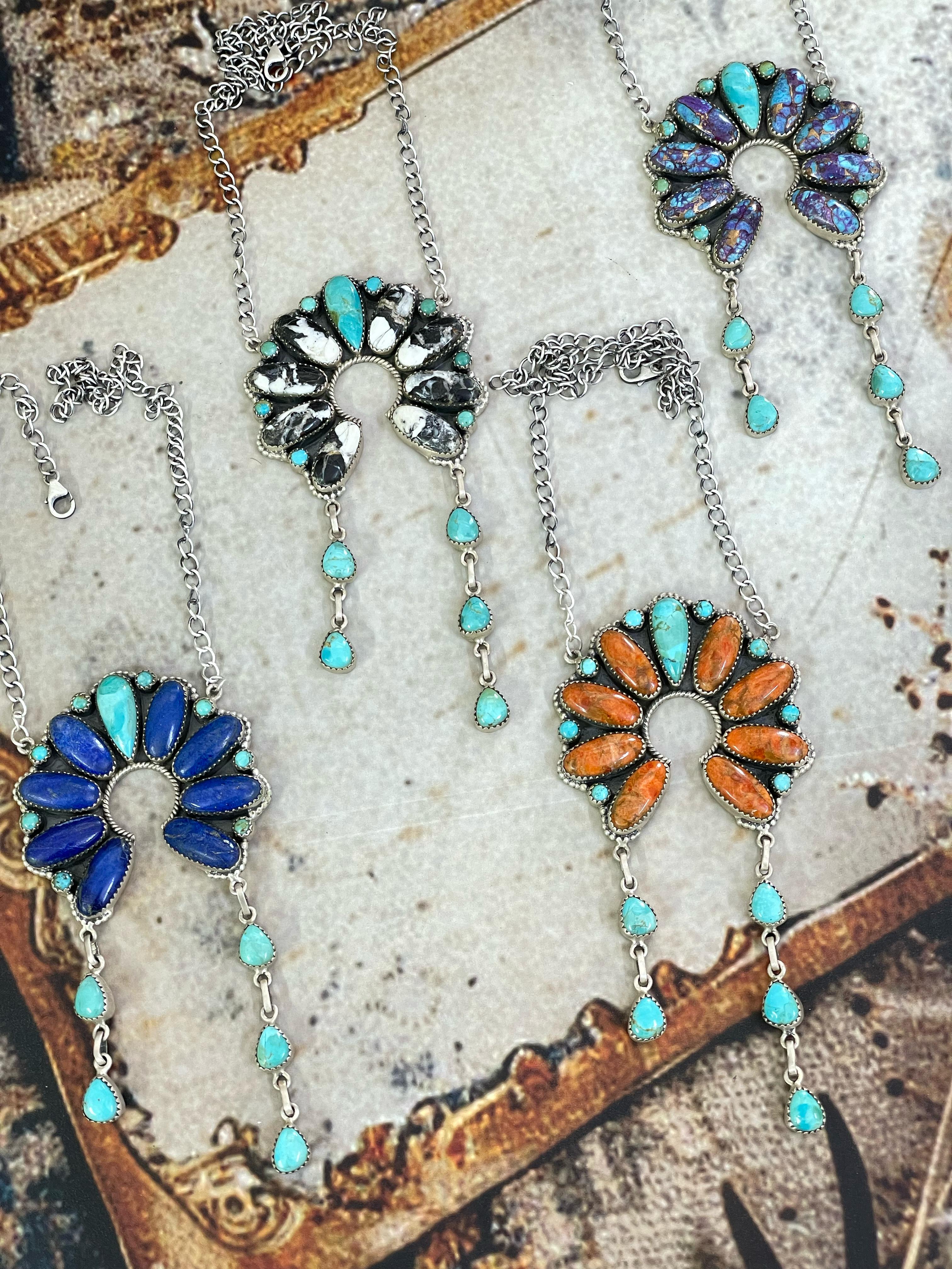 Handmade Sterling Silver Multi Stone Necklace with Signed Nizhoni