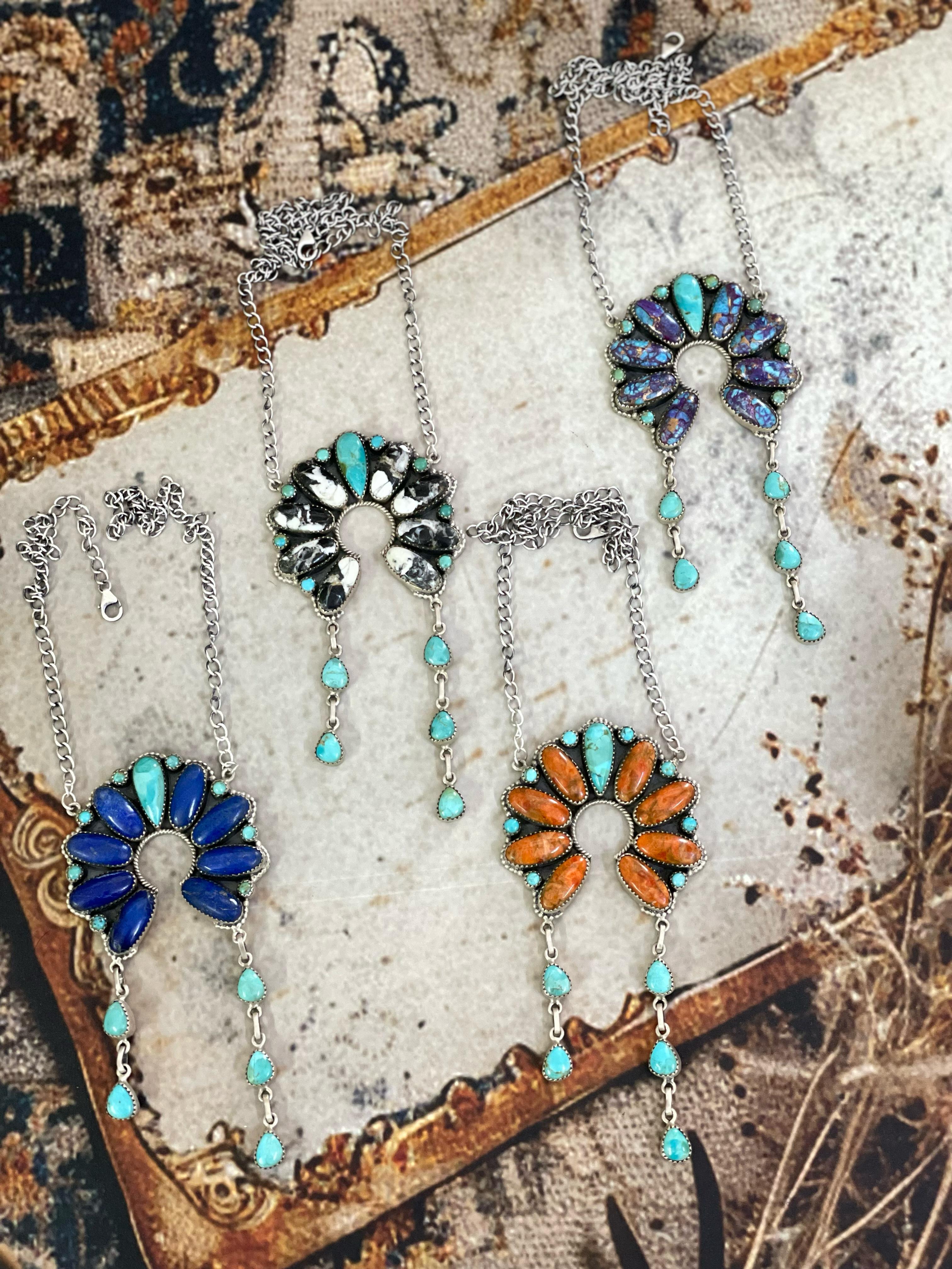 Handmade Sterling Silver Multi Stone Necklace with Signed Nizhoni