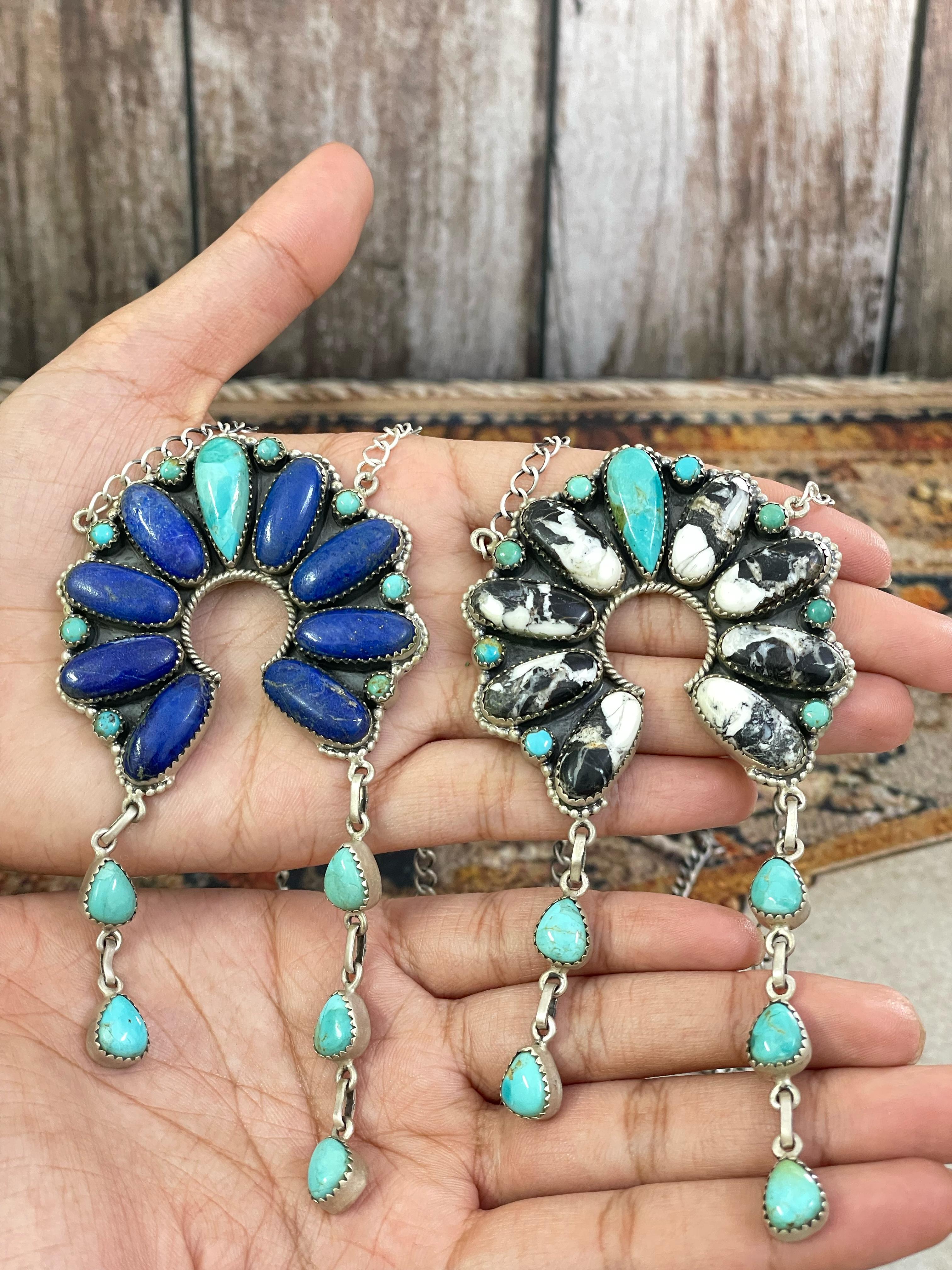 Handmade Sterling Silver Multi Stone Necklace with Signed Nizhoni