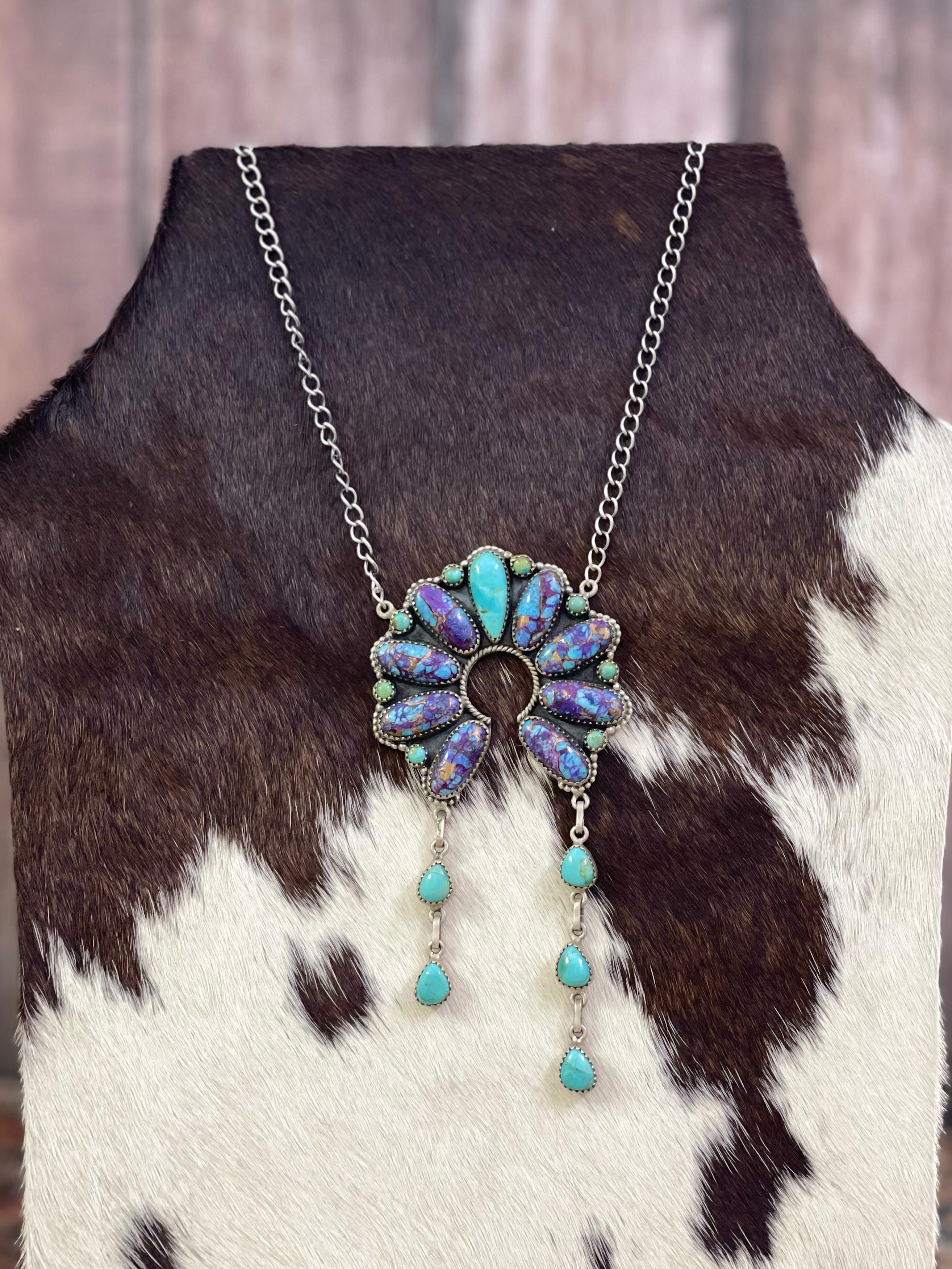 Handmade Sterling Silver Multi Stone Necklace with Signed Nizhoni