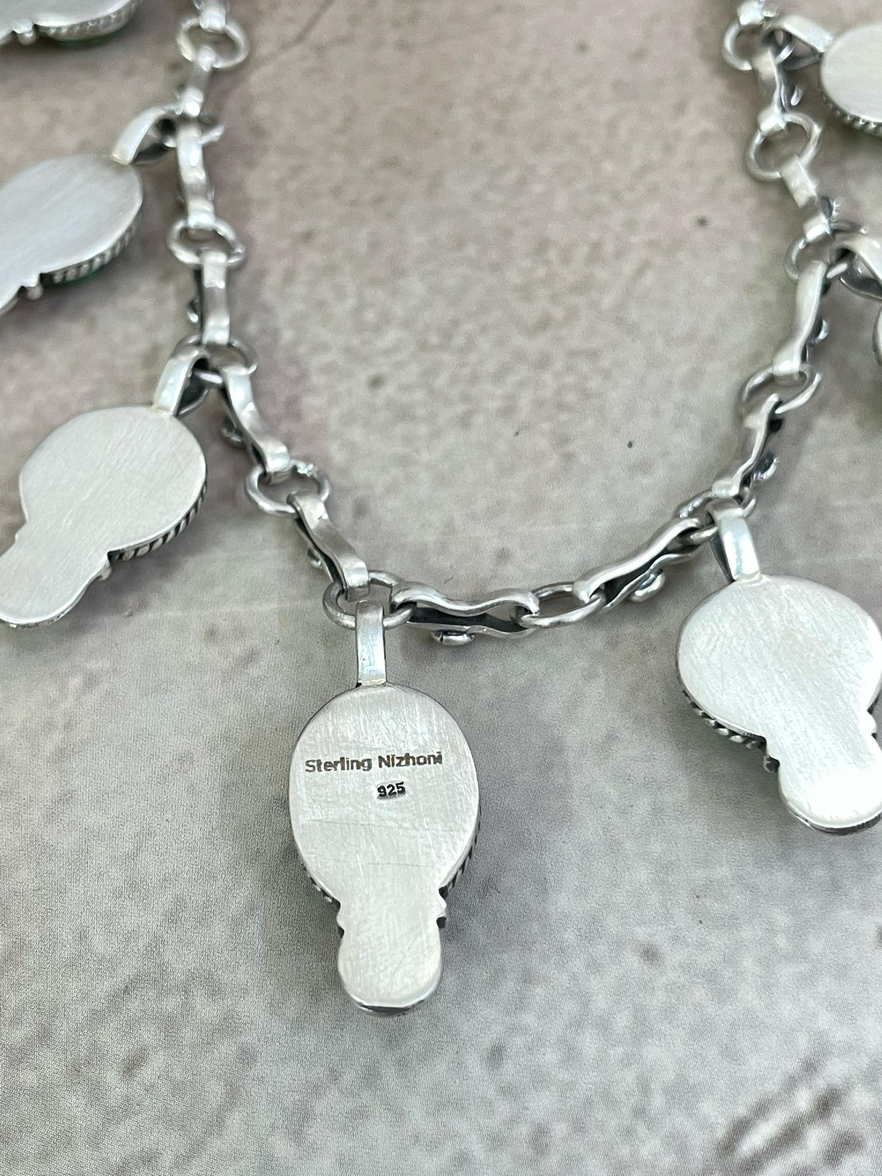 Handmade Sterling Silver Kelly Green Dahlia Necklace with Signed Nizhoni