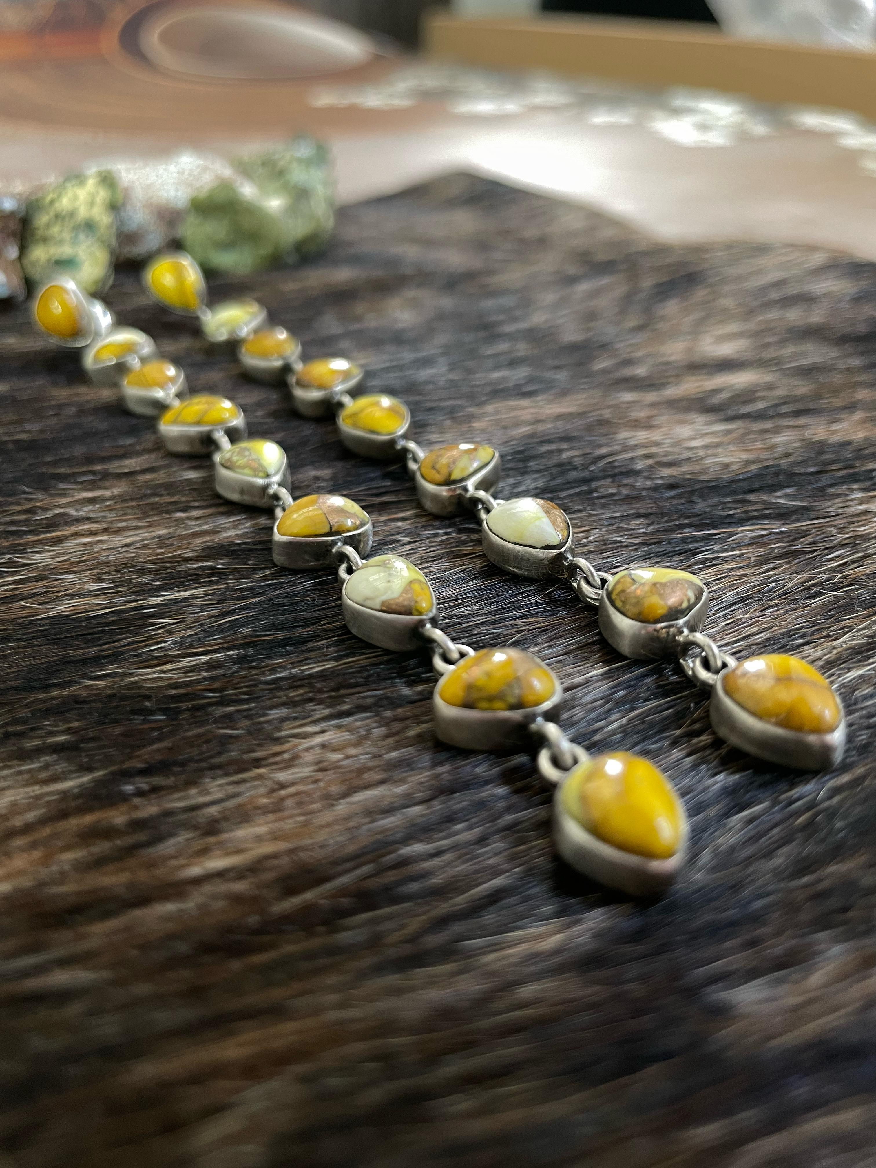 Handmade Sterling Silver Honey Dahlia Dangles Earrings with Signed Nizhoni